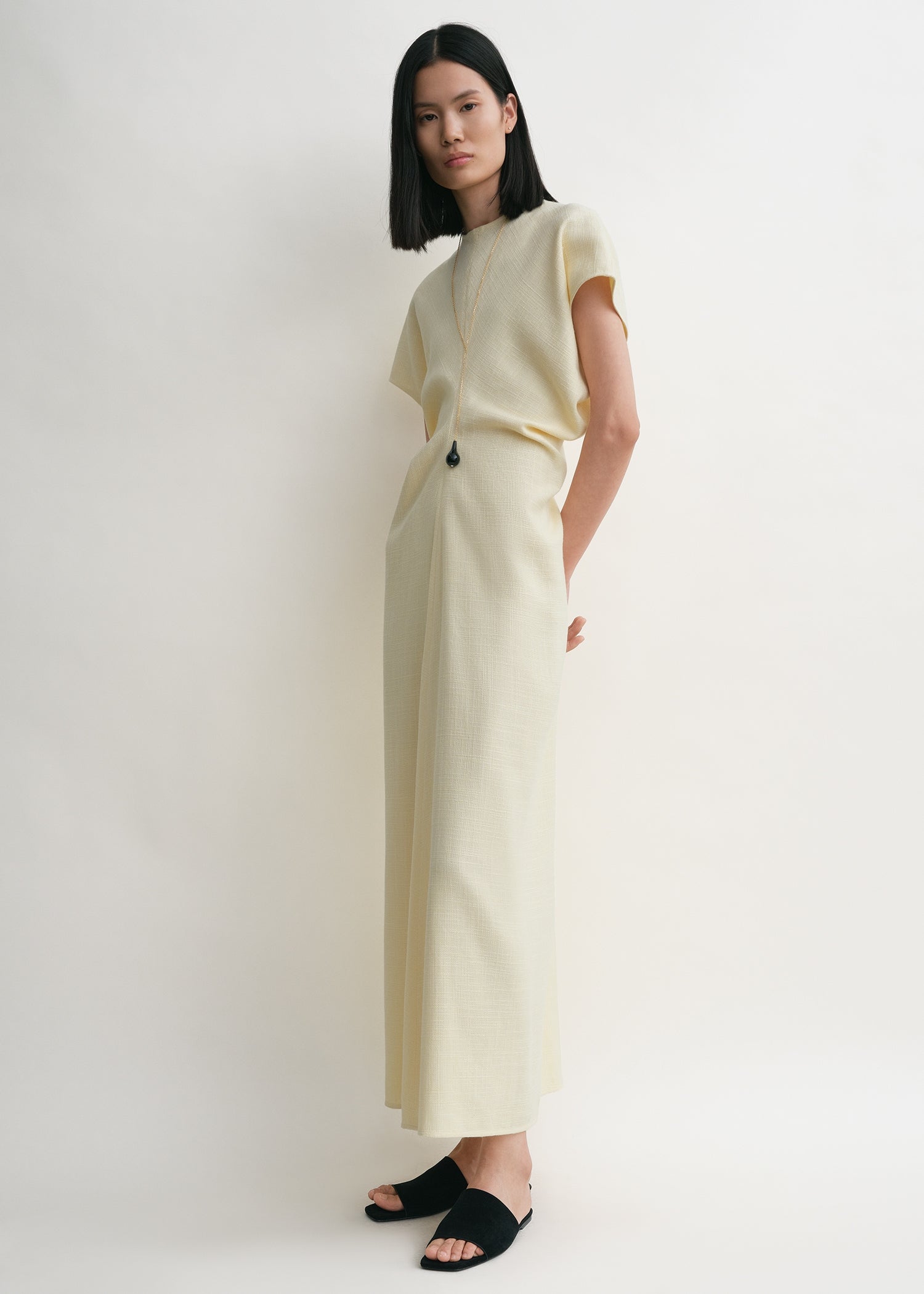 Slouch waist basketweave dress straw