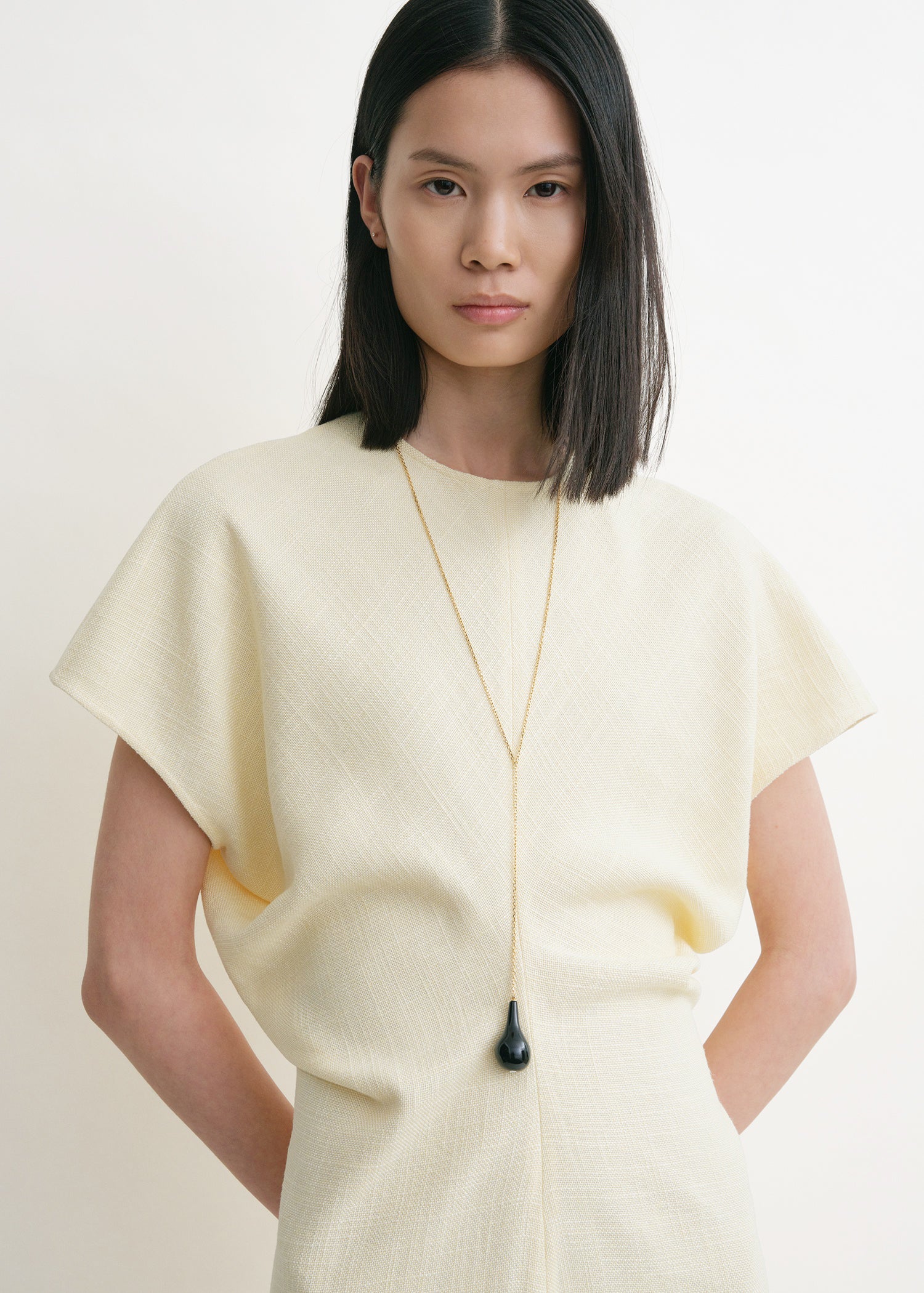 Slouch waist basketweave dress straw