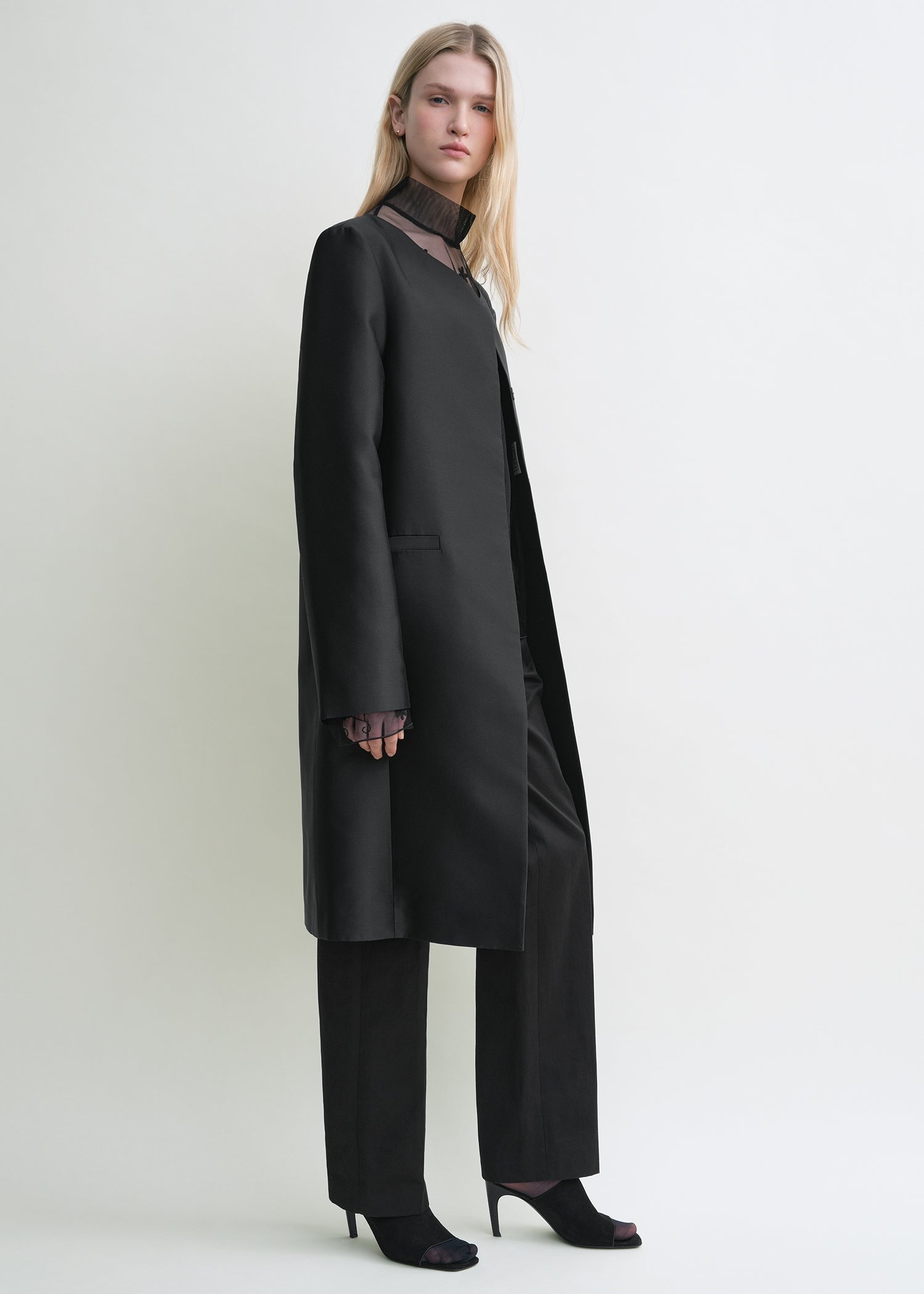 Collarless coat black