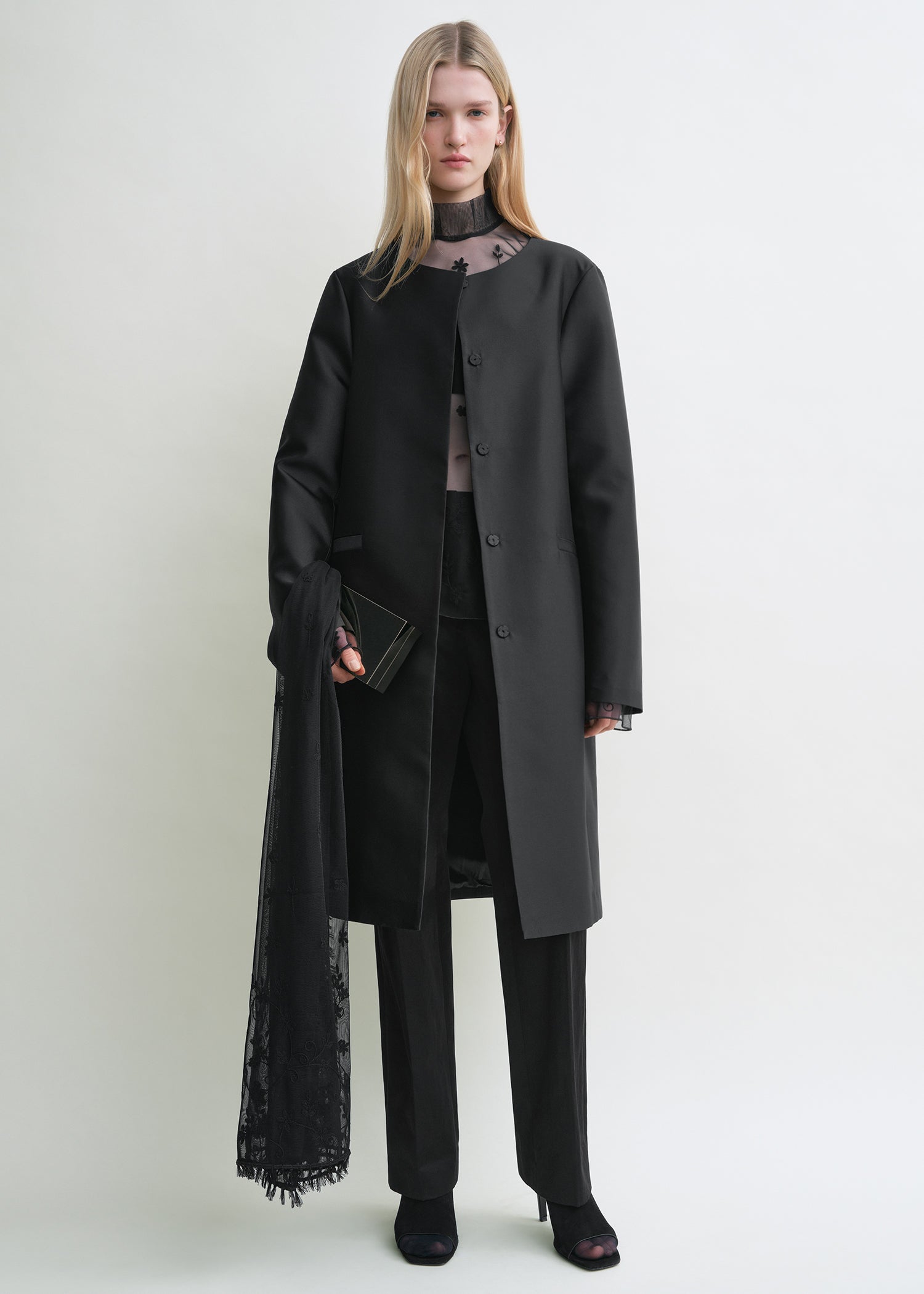 Collarless coat black