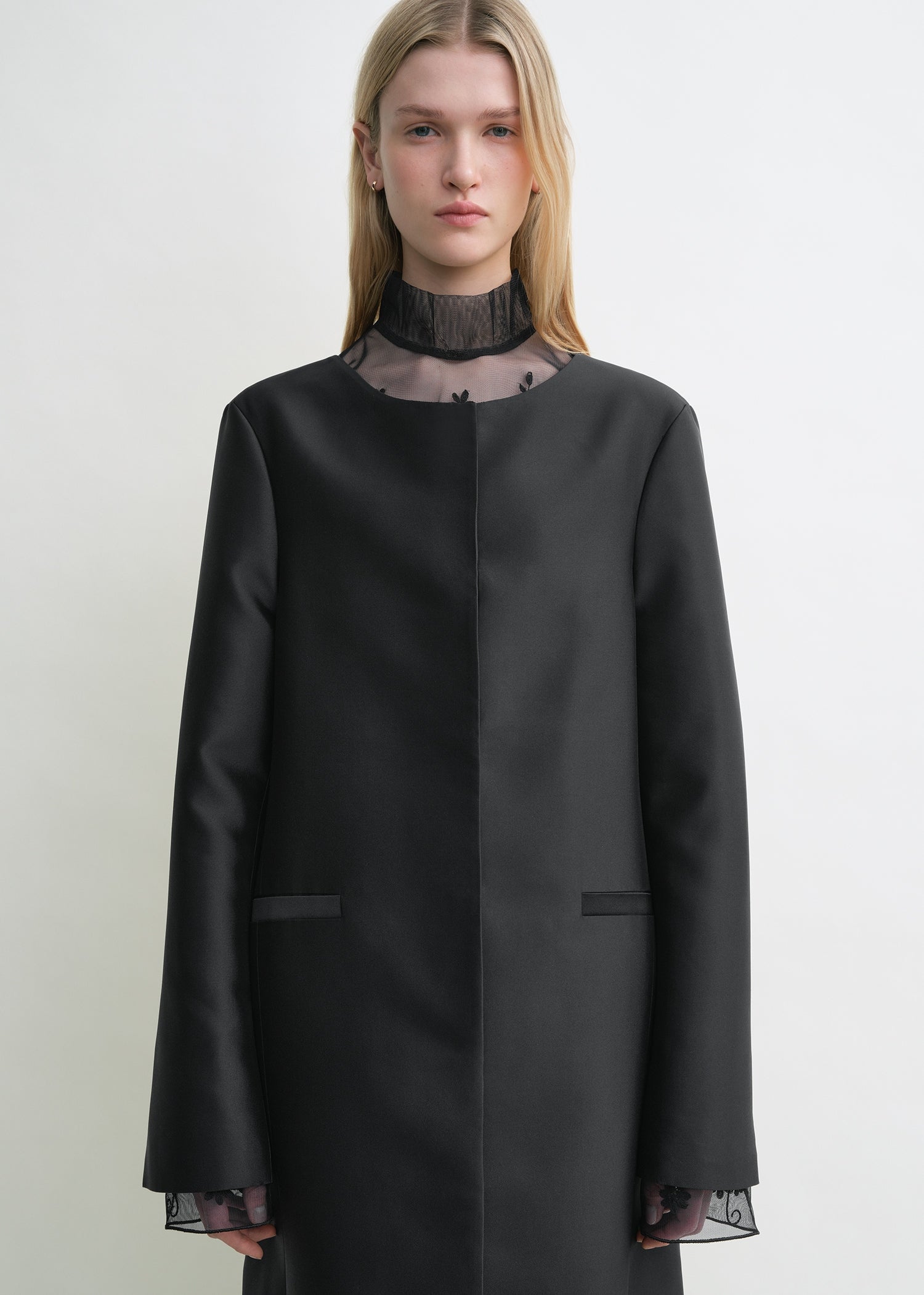 Collarless coat black