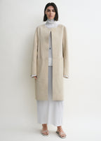 Collarless suede coat peanut