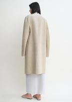 Collarless suede coat peanut