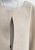 Collarless suede coat peanut