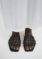 Braided-leather bandeau slides black