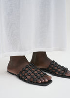 Braided-leather bandeau slides black