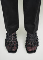 Braided-leather bandeau mules black