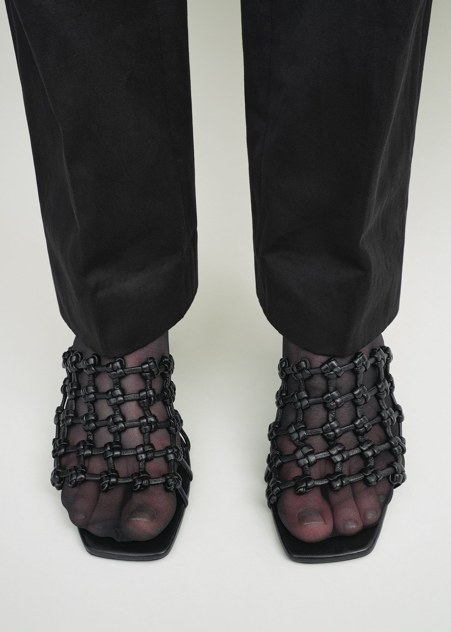 Braided-leather bandeau mules black