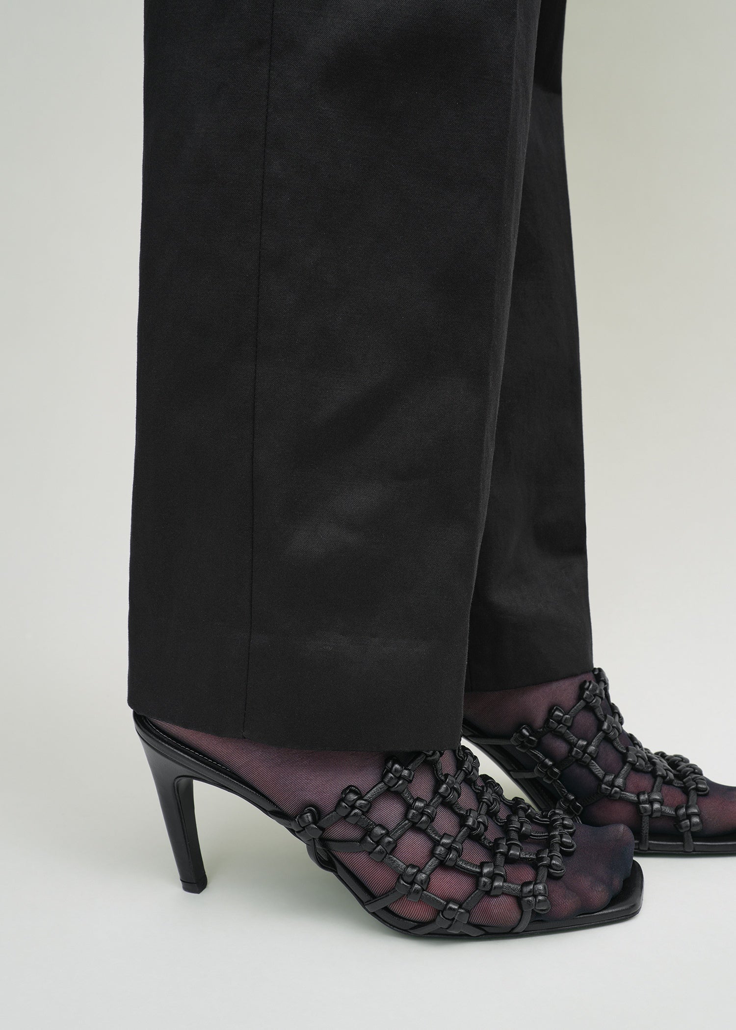 Braided-leather bandeau mules black