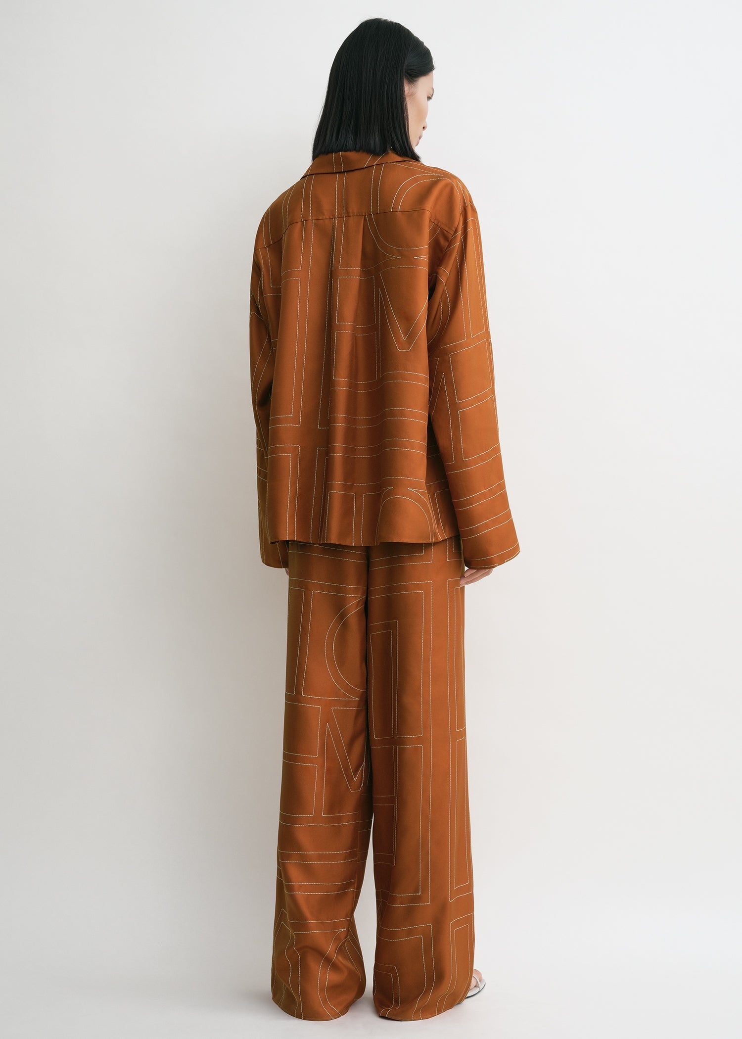 Monogram silk pj top terracotta