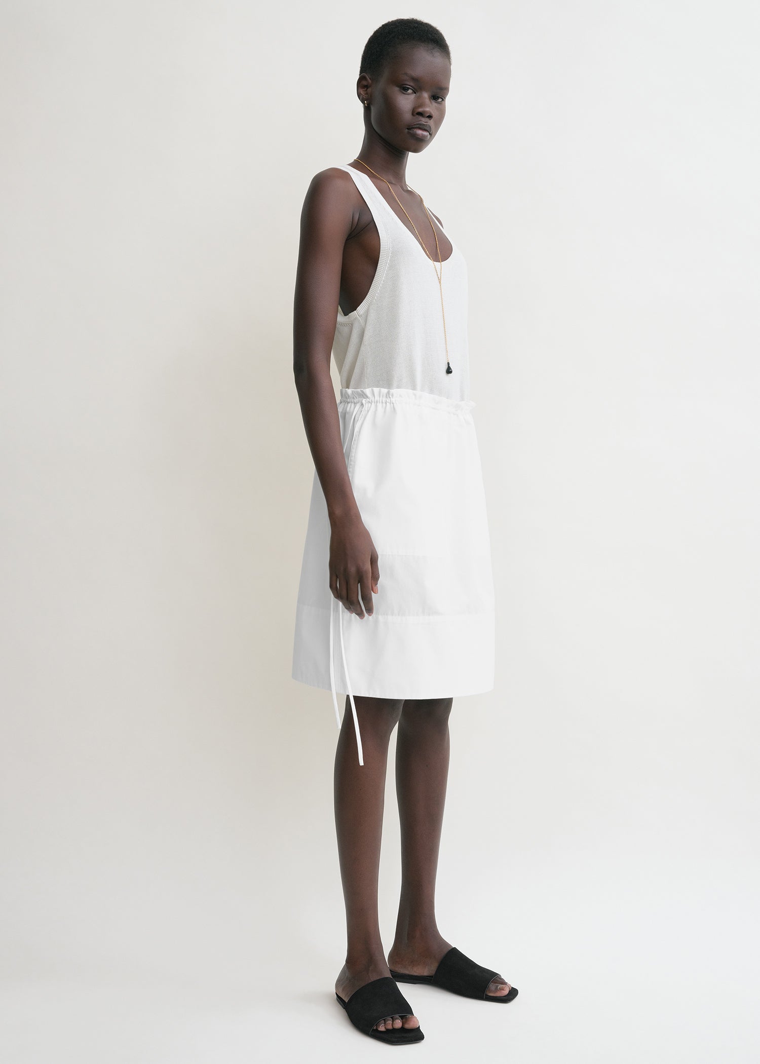 Drawstring poplin mini skirt white