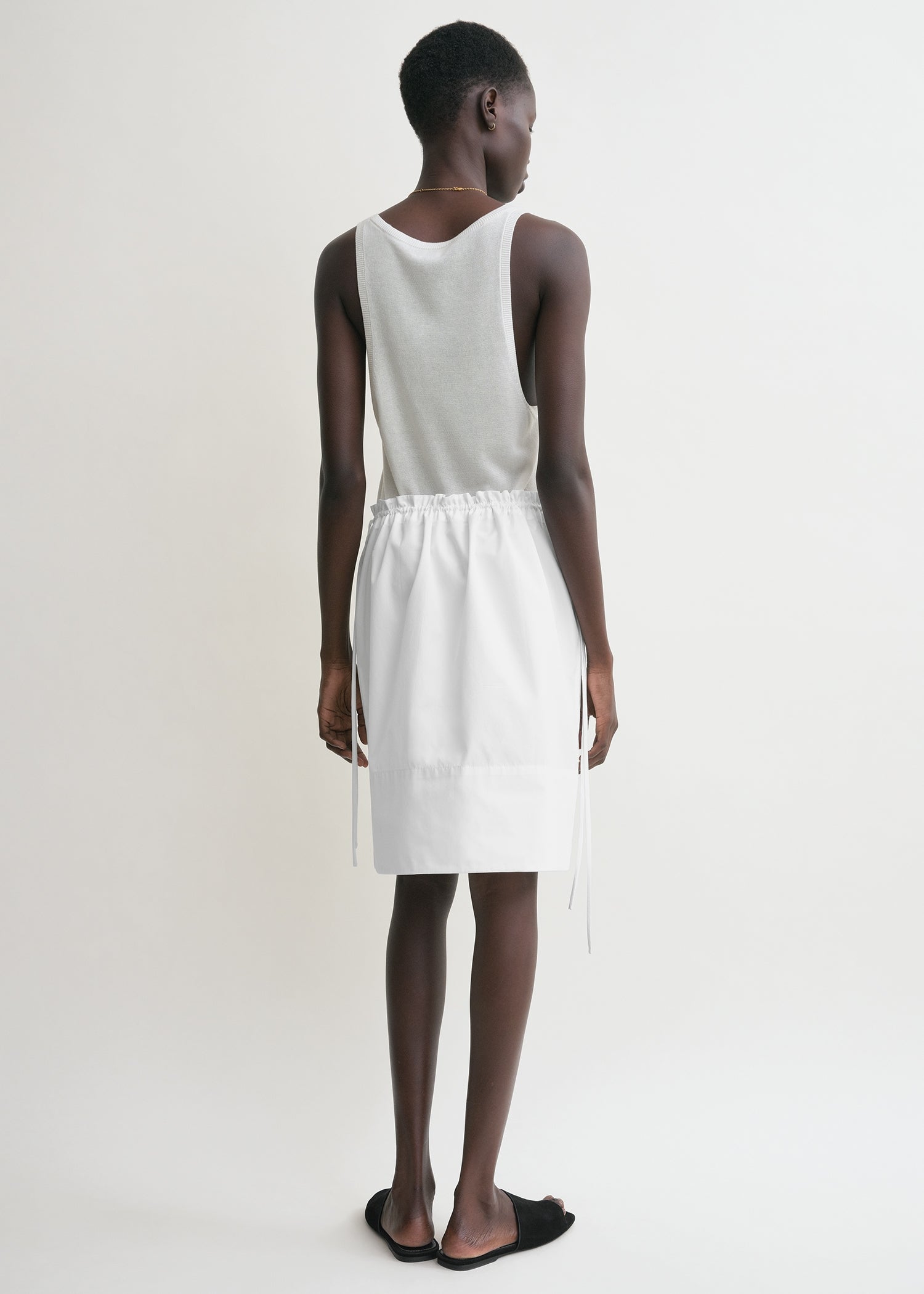 Drawstring poplin mini skirt white