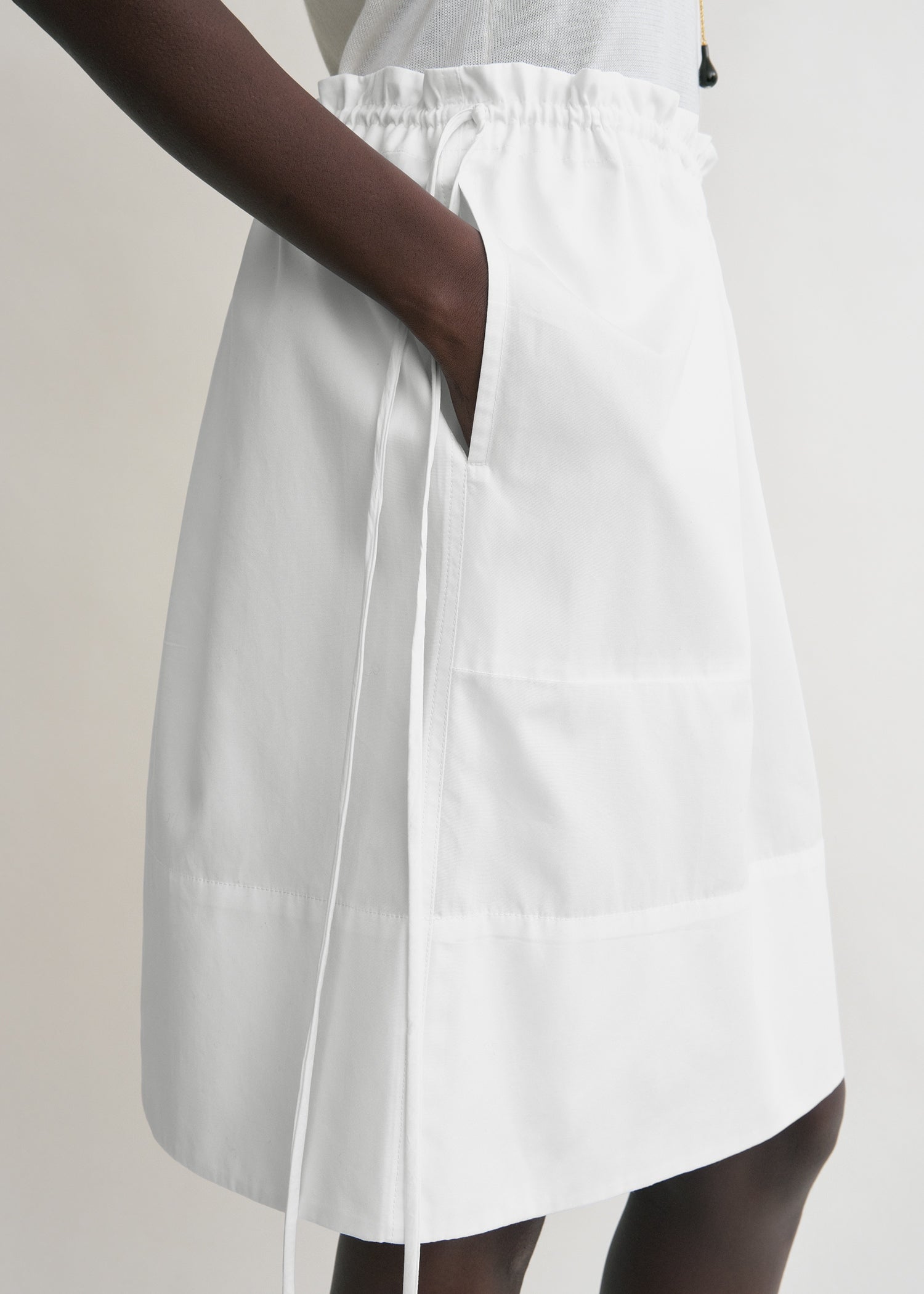 Drawstring poplin mini skirt white