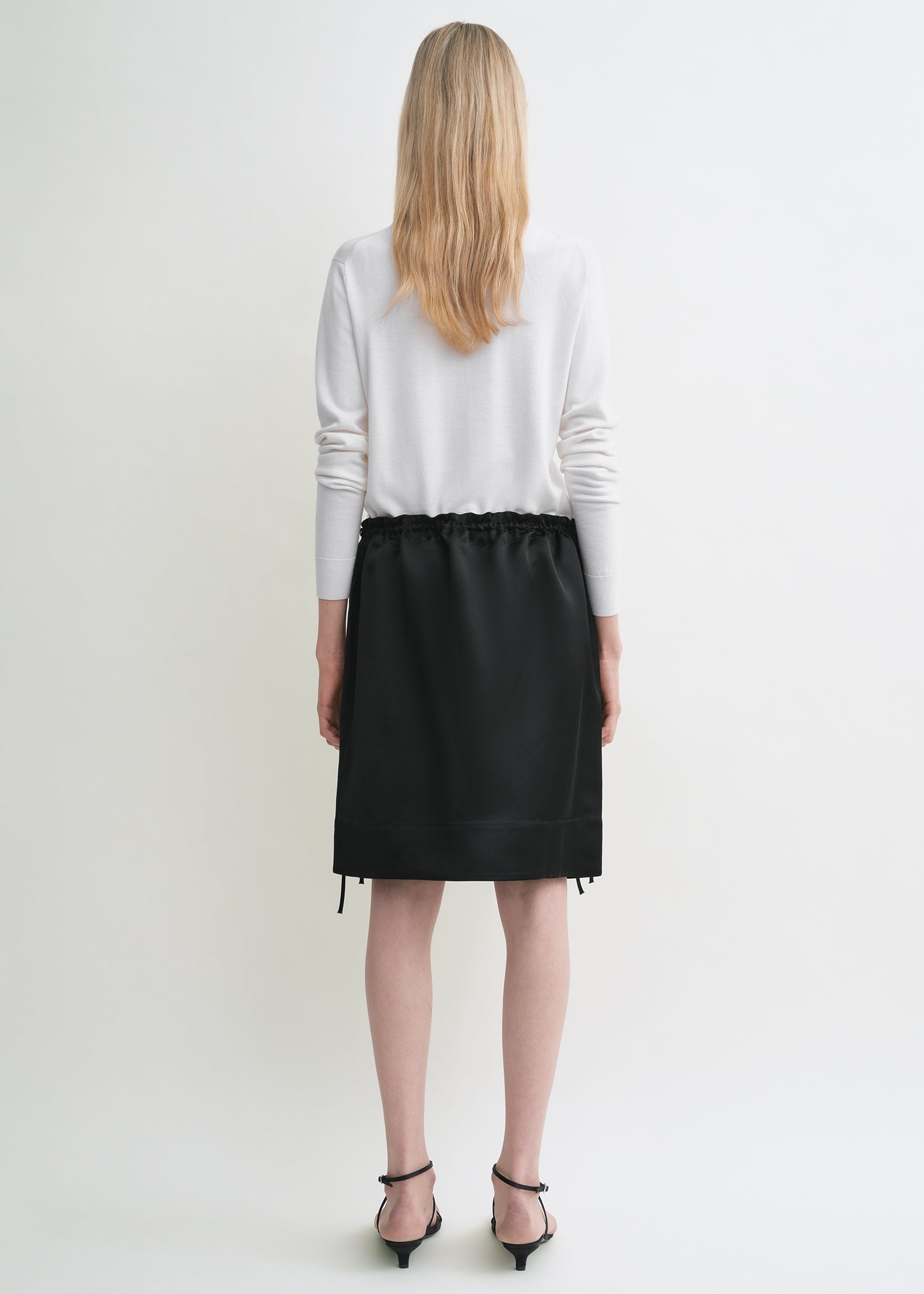 Drawstring satin mini skirt black