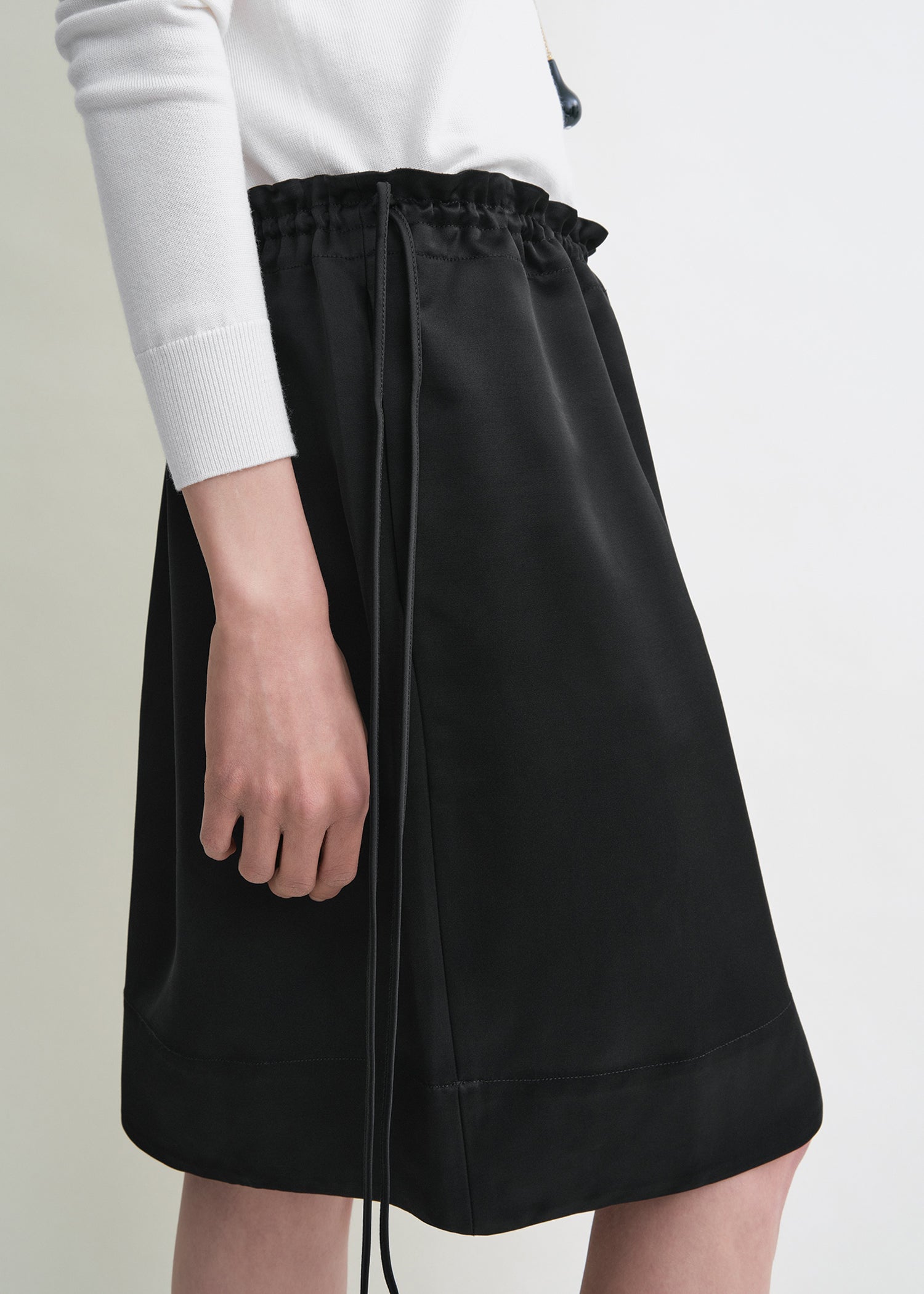 Drawstring satin mini skirt black