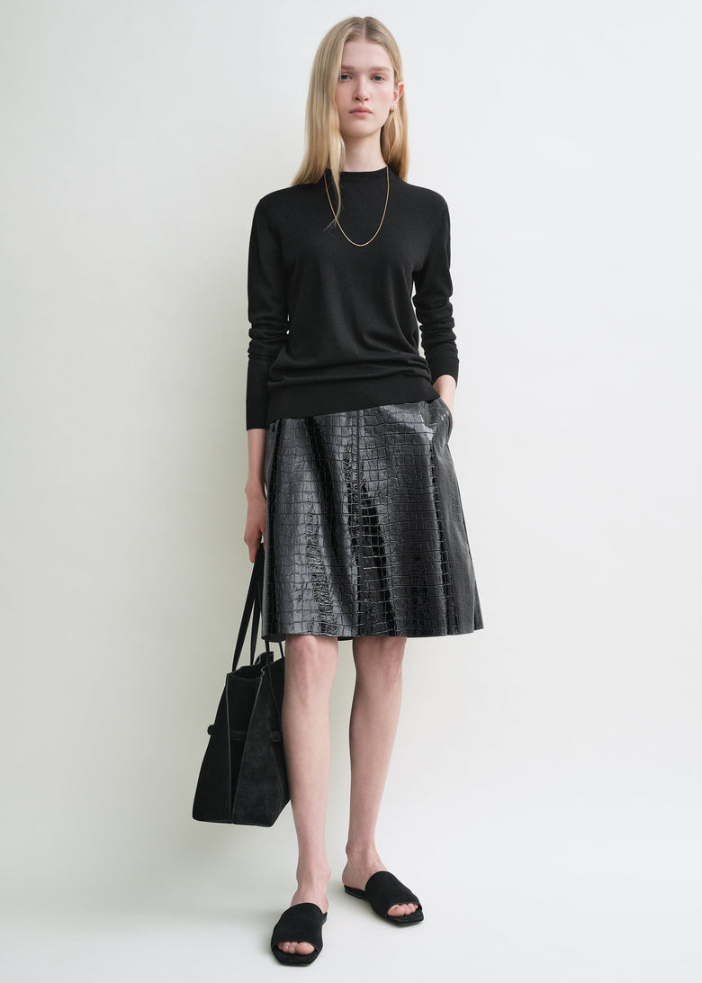 Croco-embossed skirt black