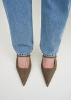 Lizard-embossed stiletto slingbacks dark olive