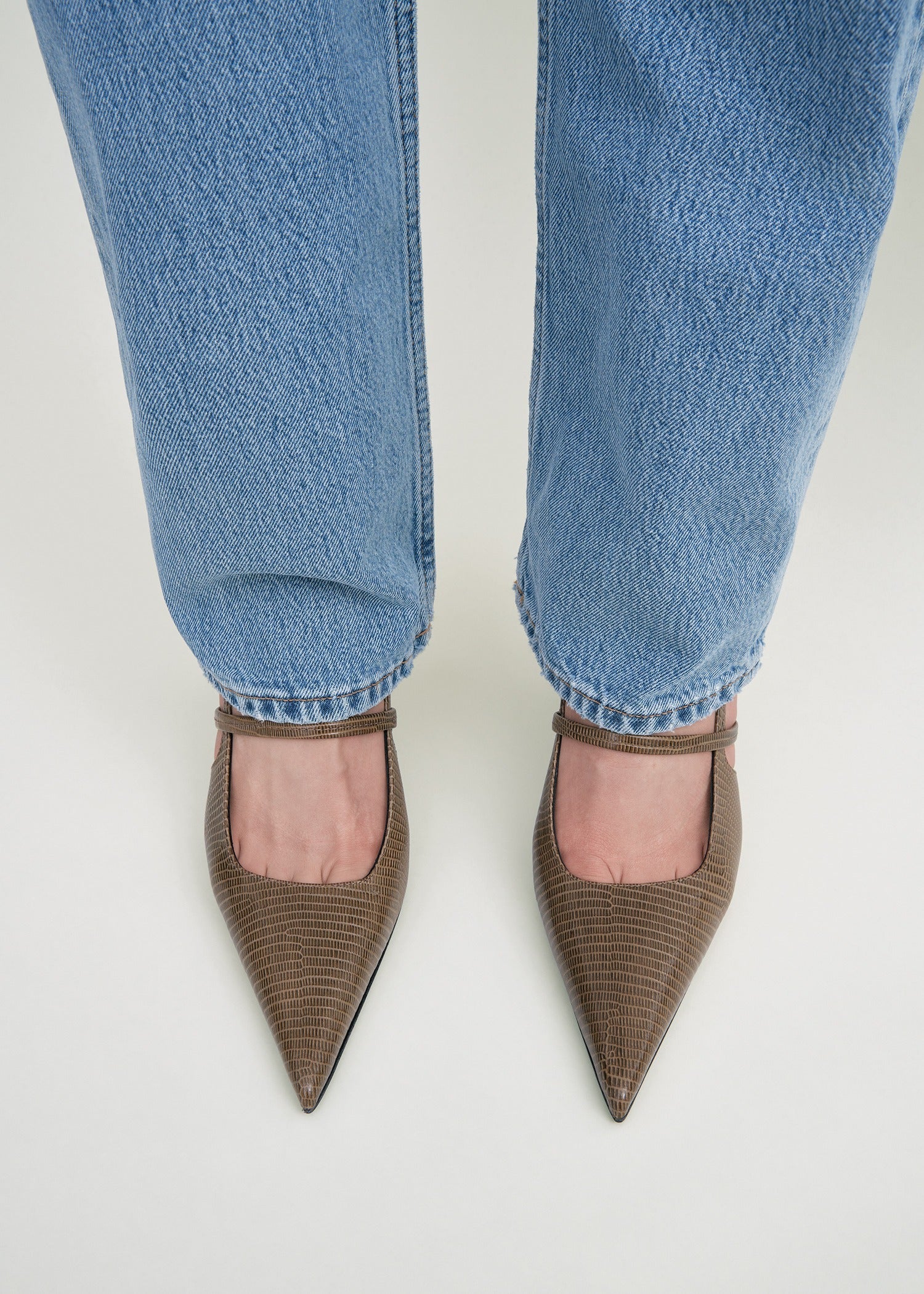 Lizard-embossed stiletto slingbacks dark olive