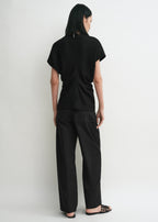 Slouch waist basketweave top black