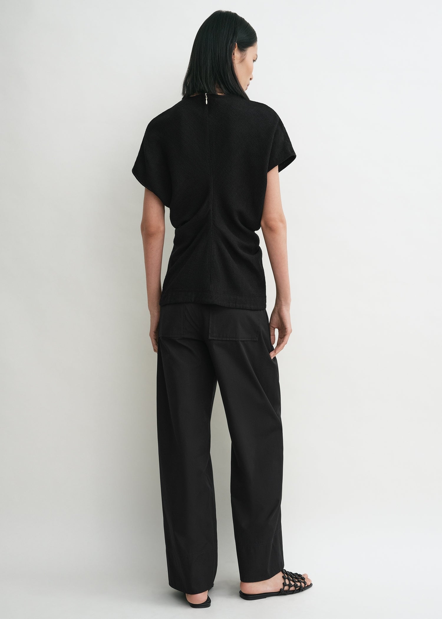 Slouch waist basketweave top black