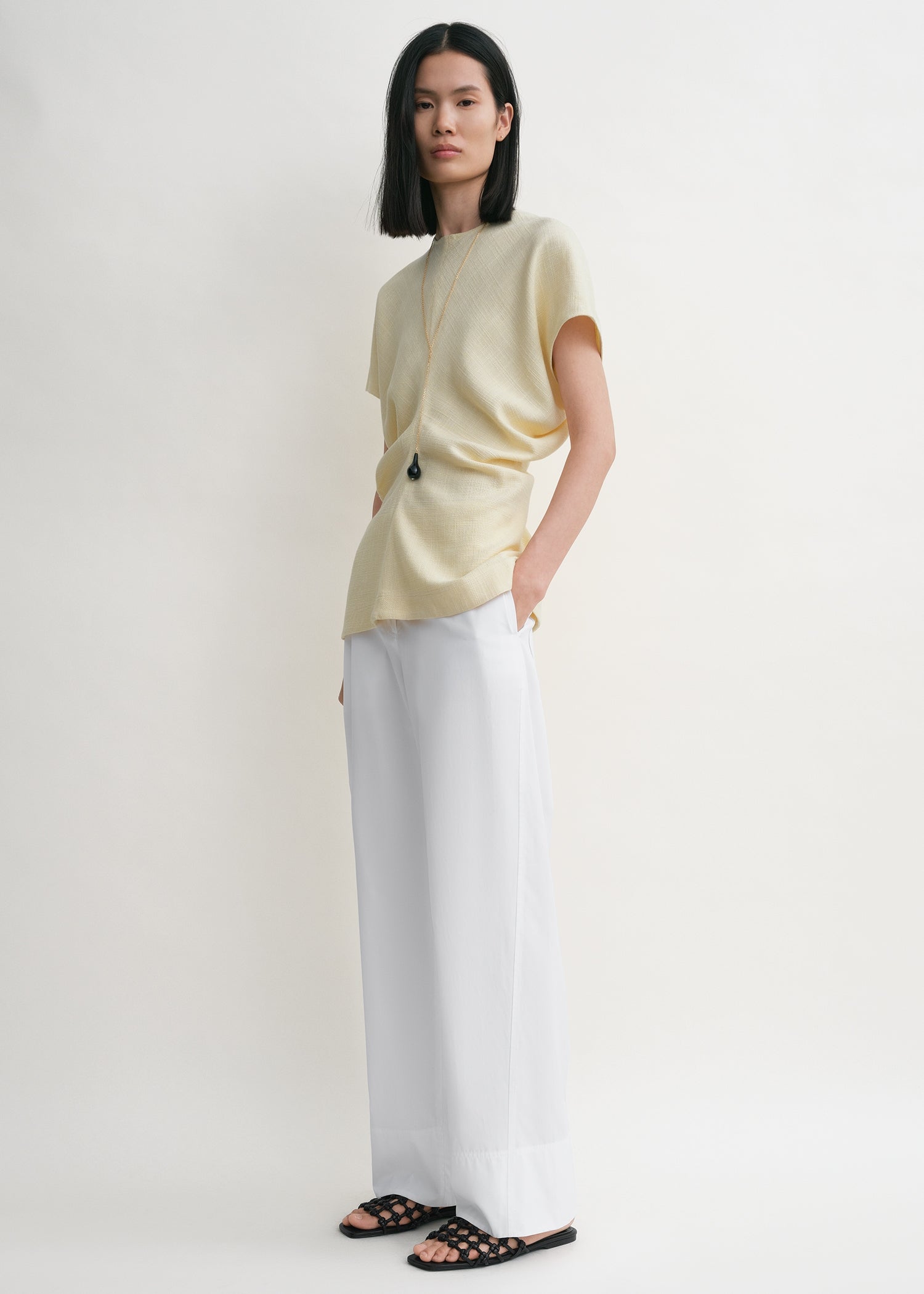 Slouch waist basketweave top straw