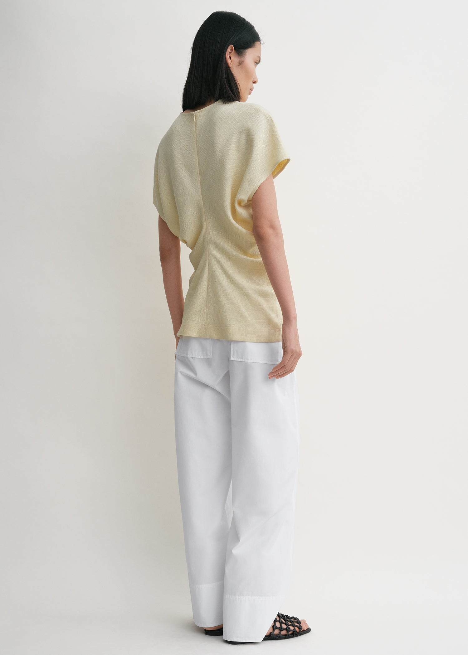 Slouch waist basketweave top straw