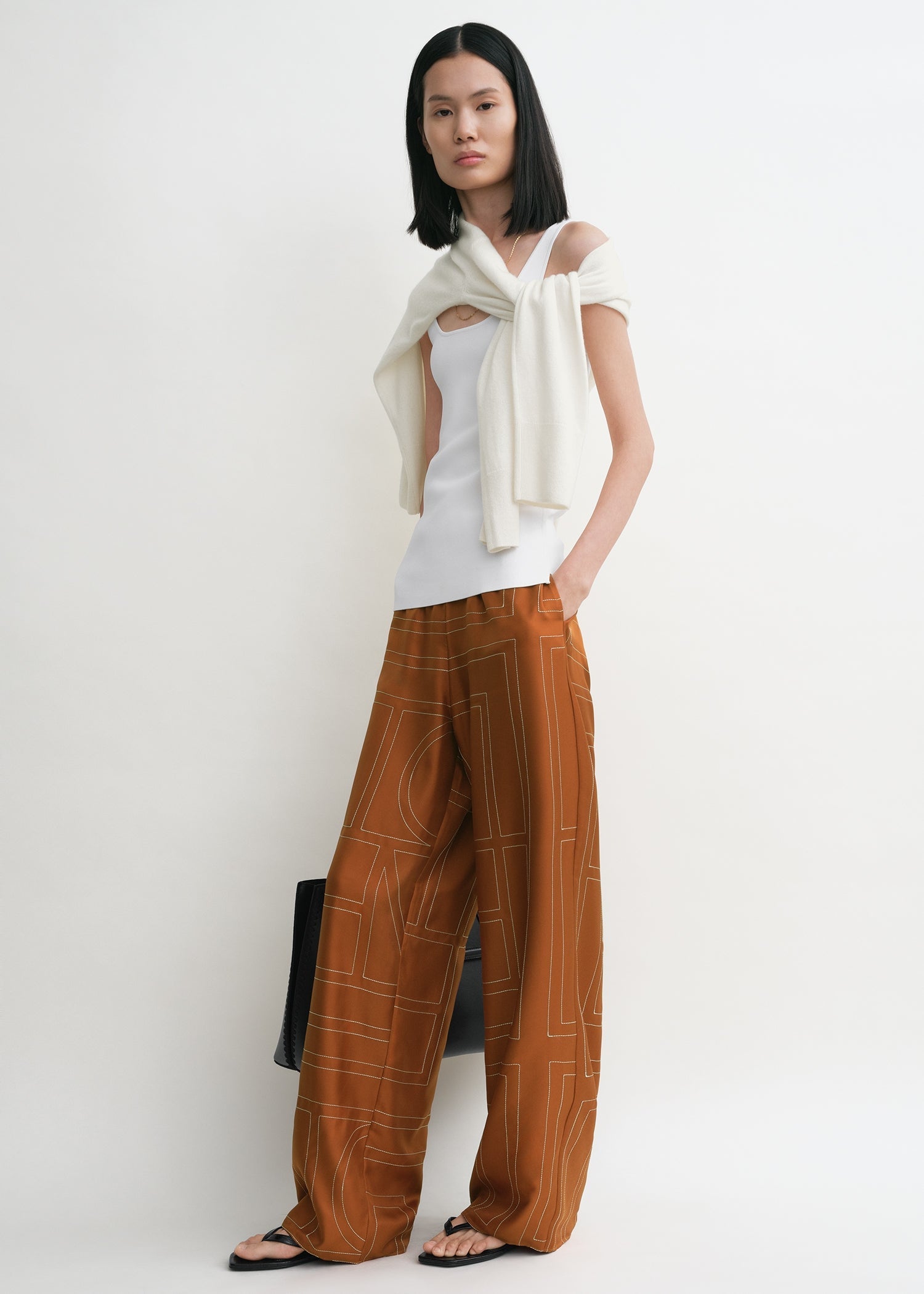 Monogram silk pj bottoms terracotta