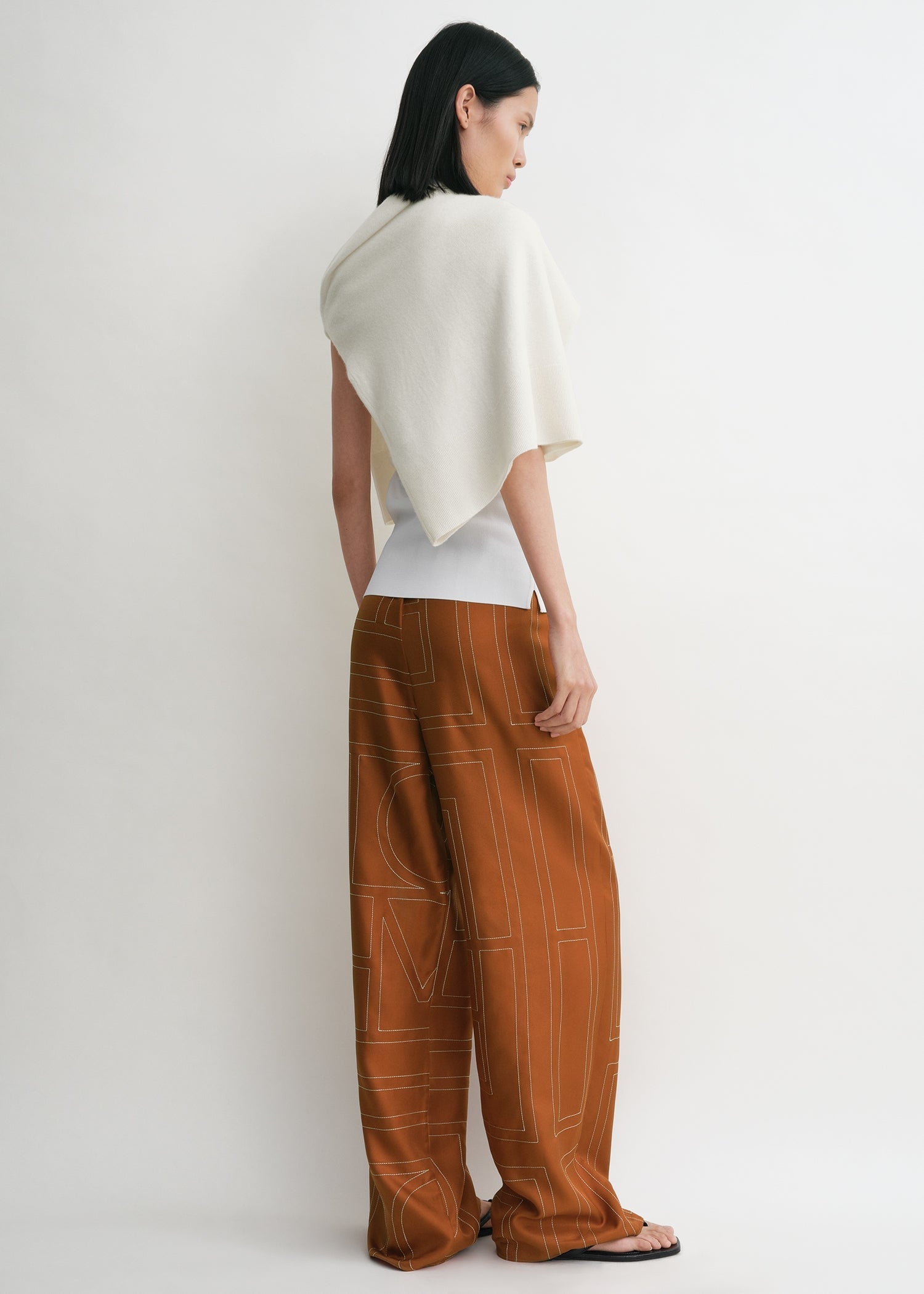 Monogram silk pj bottoms terracotta