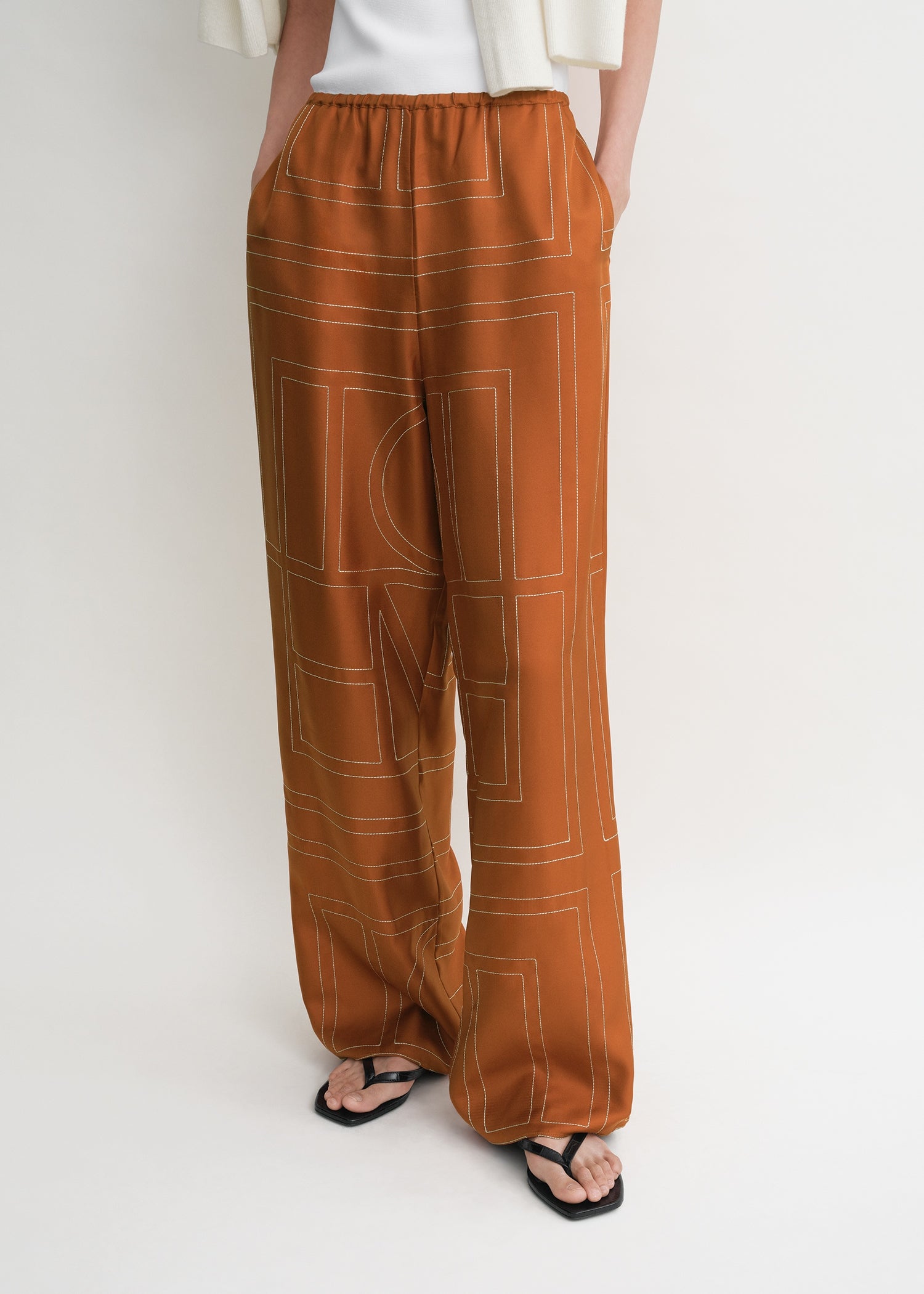 Monogram silk pj bottoms terracotta