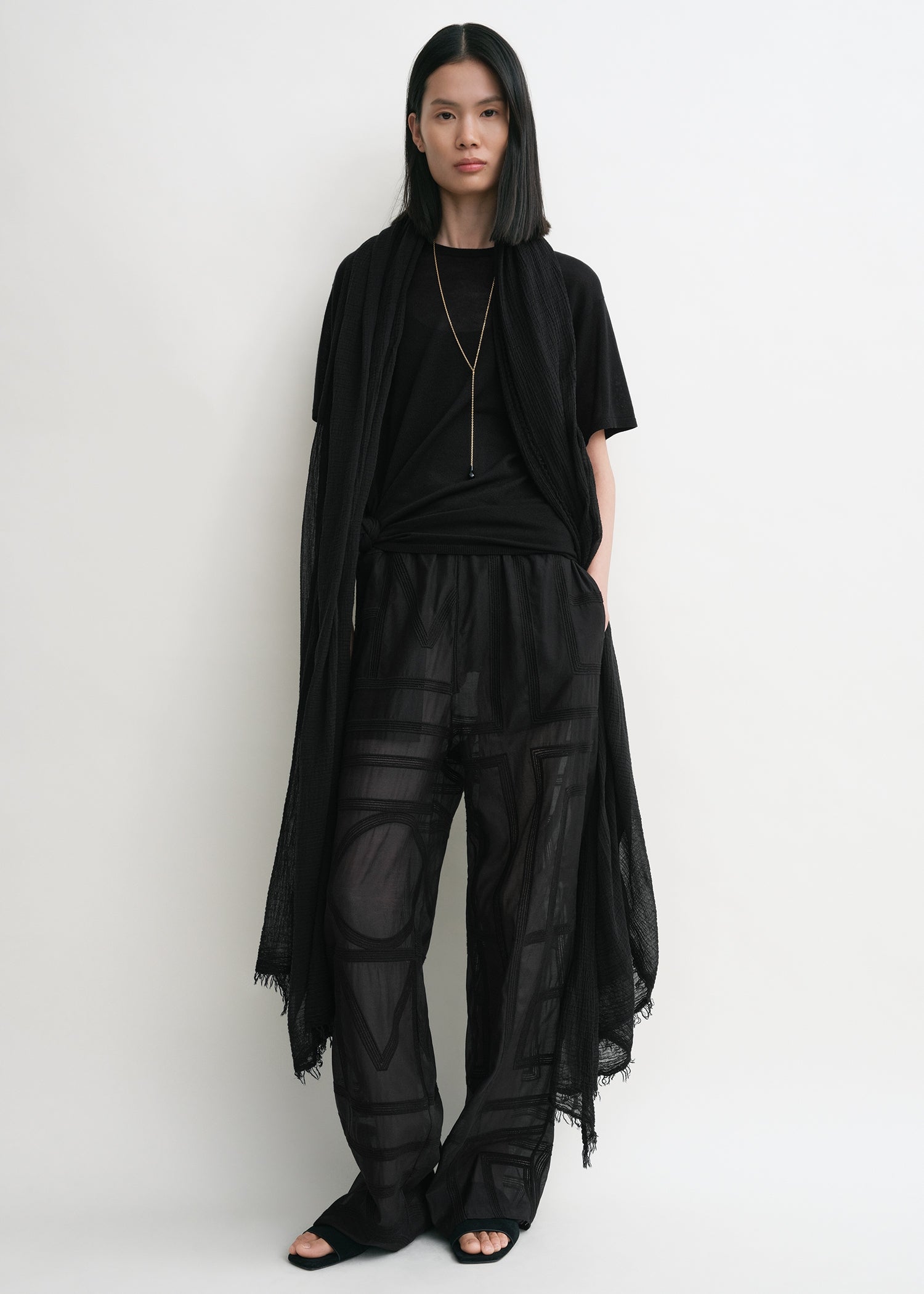 Monogram crochet pj bottoms black