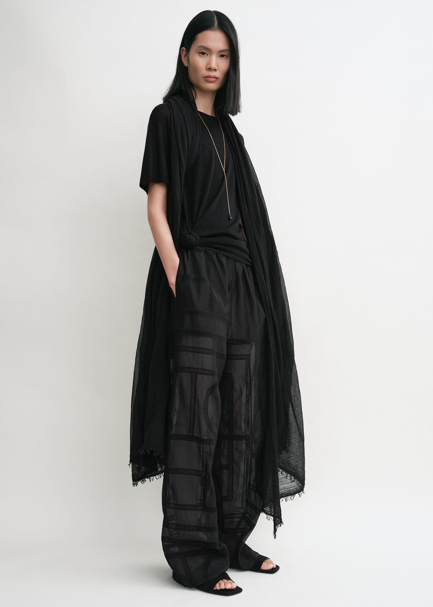 Monogram crochet pj bottoms black