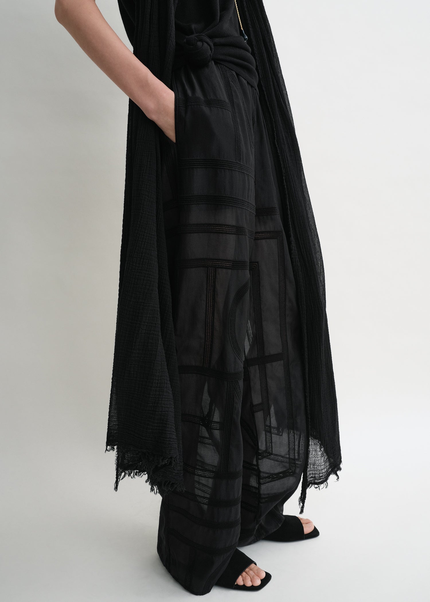 Monogram crochet pj bottoms black
