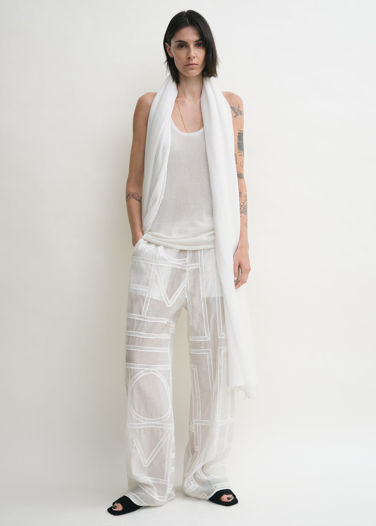 Monogram crochet pj bottoms white