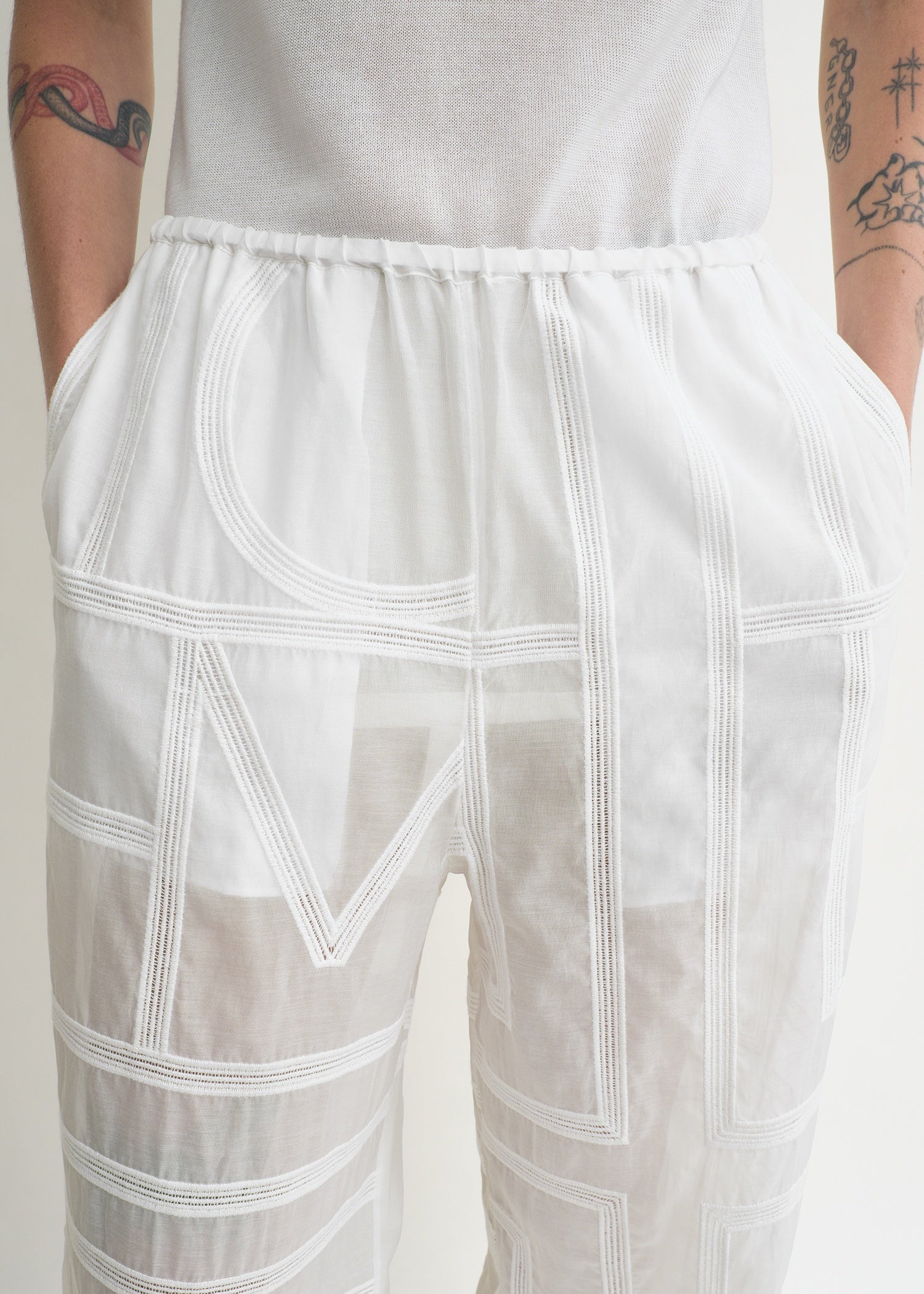 Monogram crochet pj bottoms white