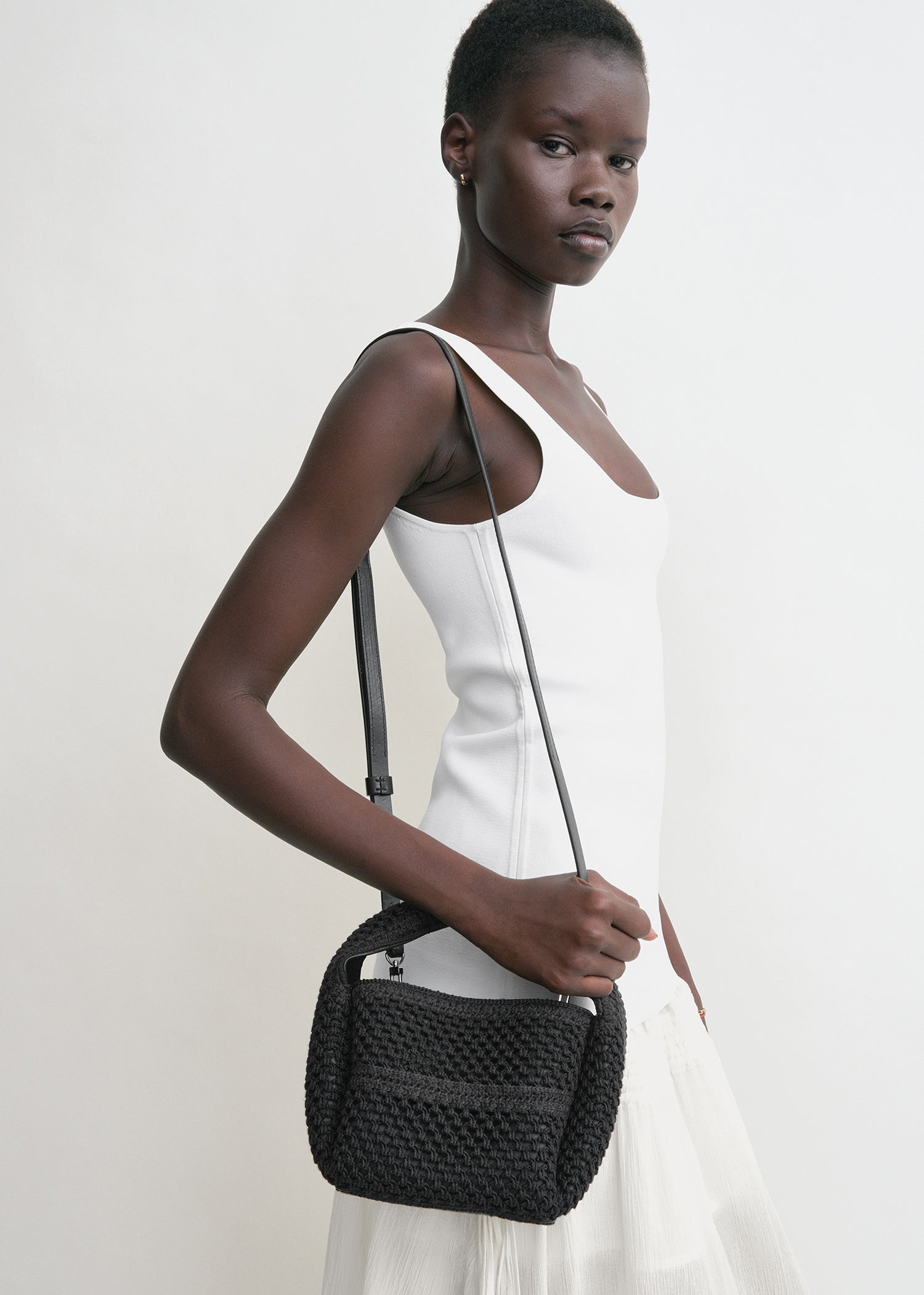 Petite crochet bucket bag black