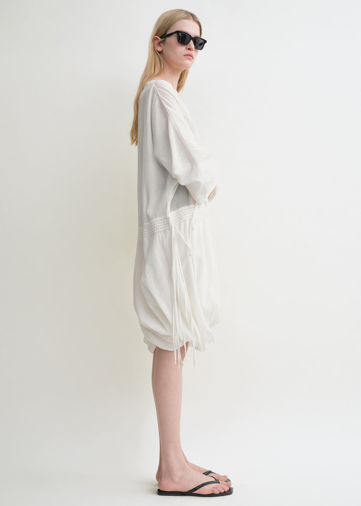 Drawstring dress off-white