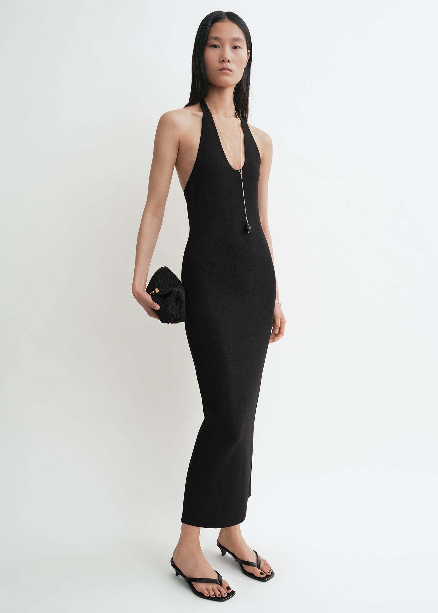 Compact knit halter dress black