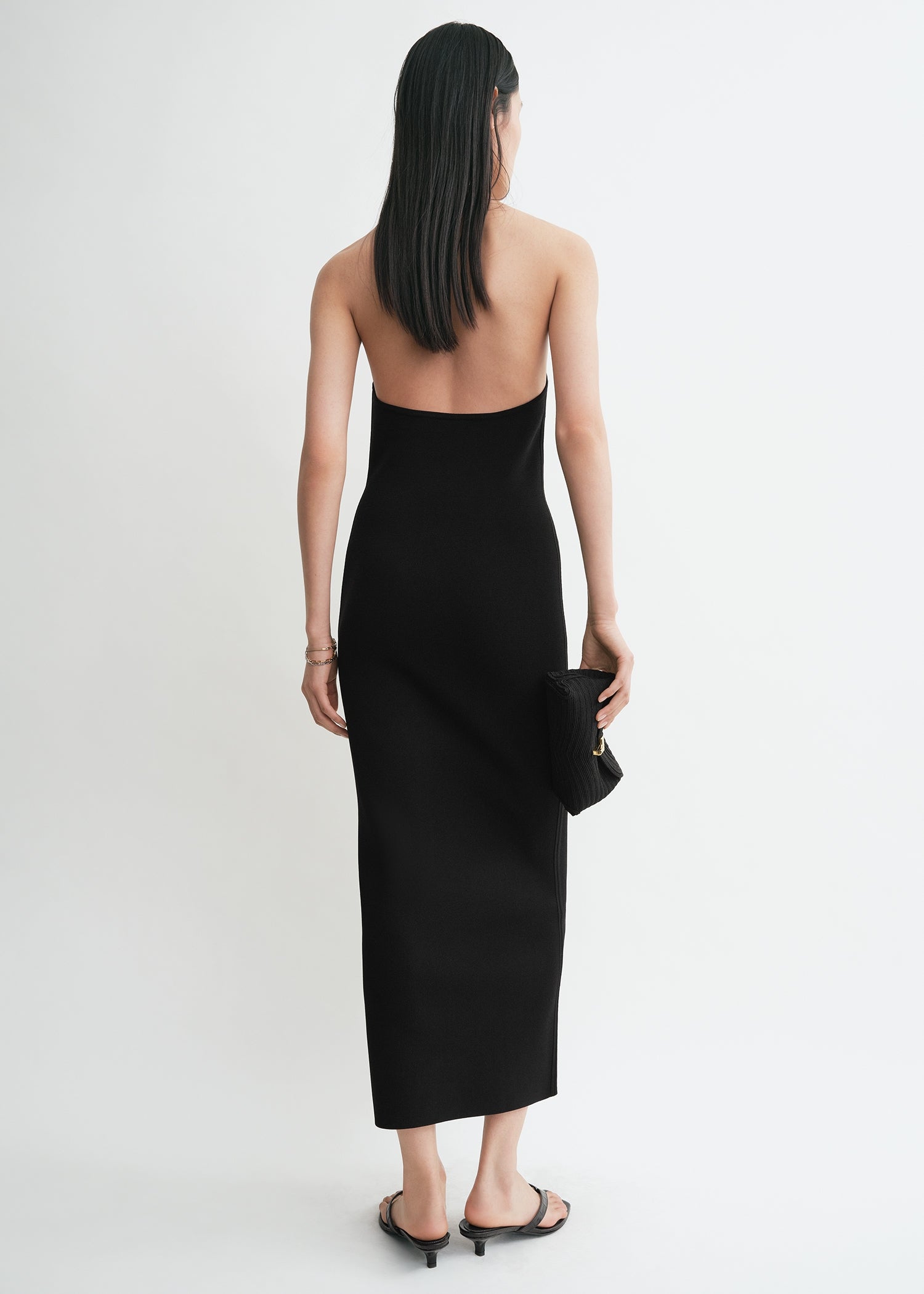 Compact knit halter dress black