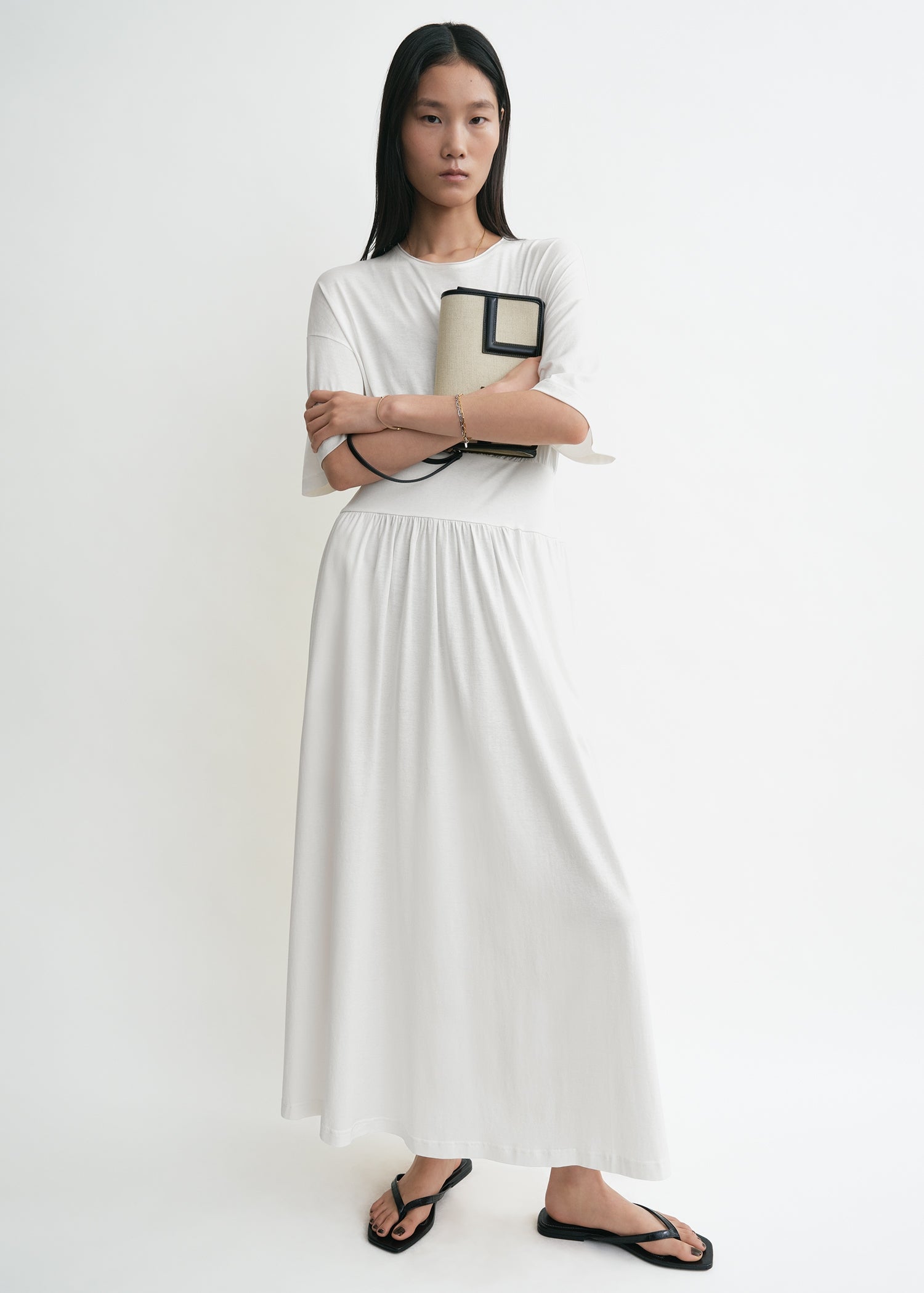 Cotton silk tee dress off-white