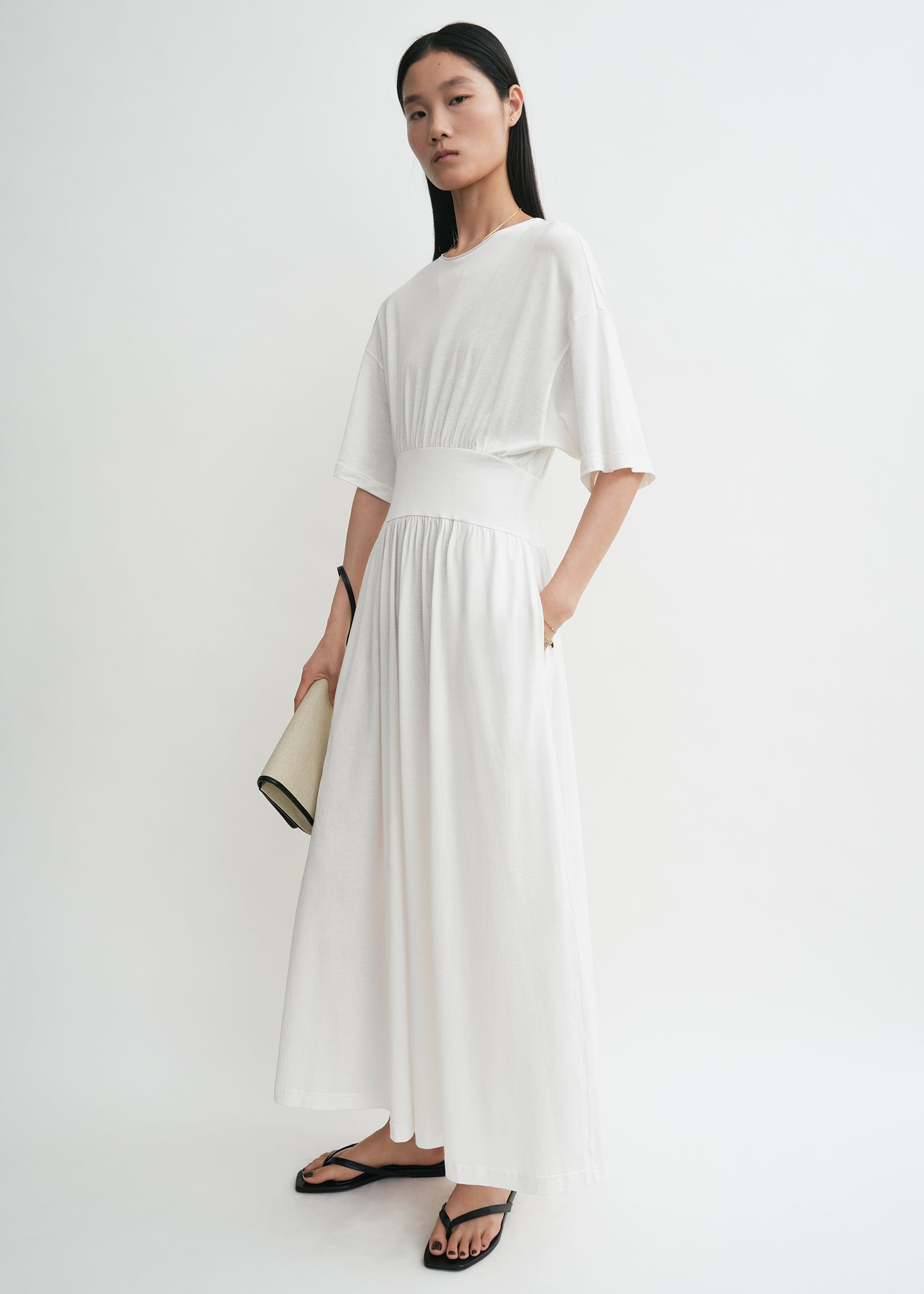 Cotton silk tee dress off-white
