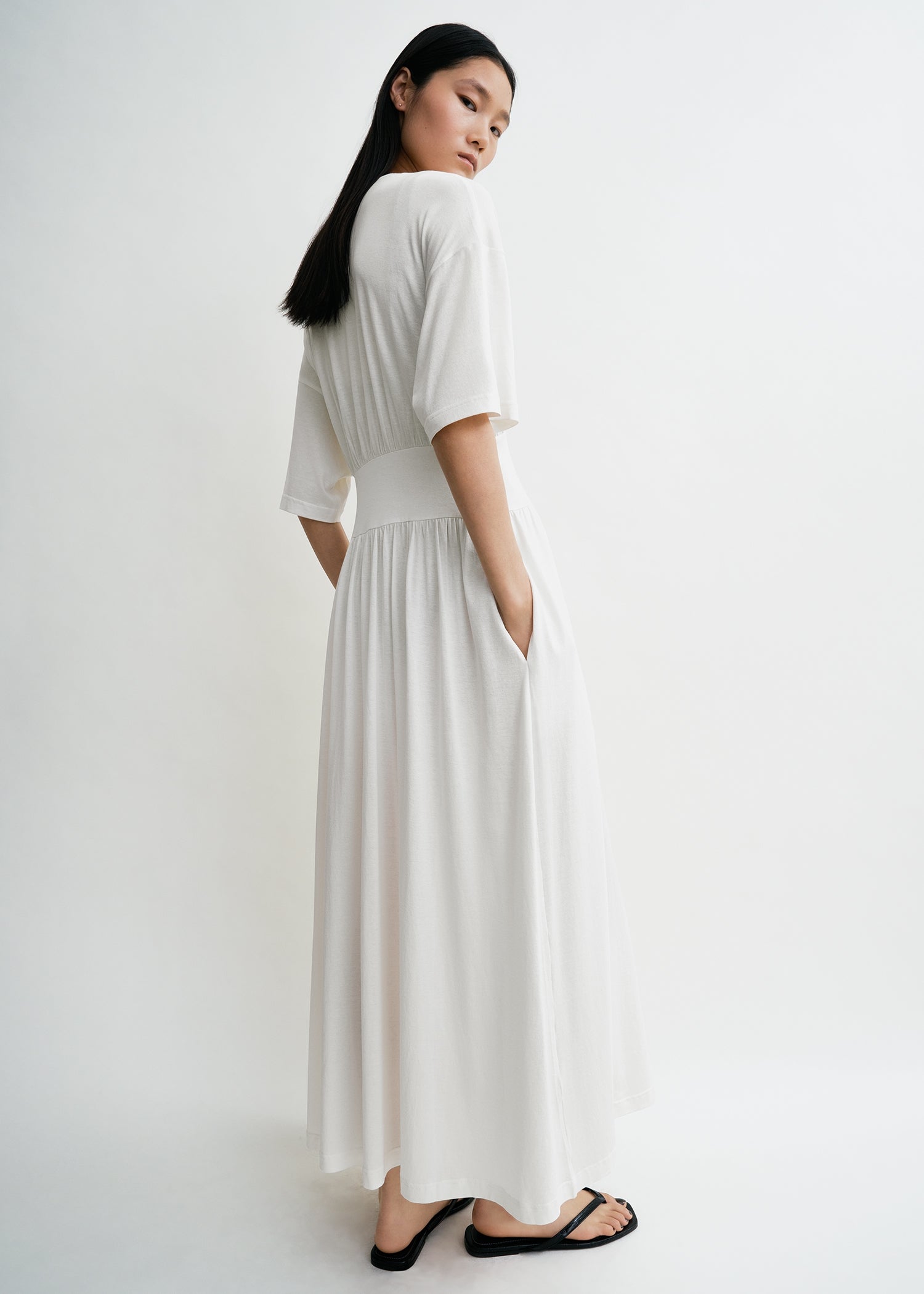 Cotton silk tee dress off-white