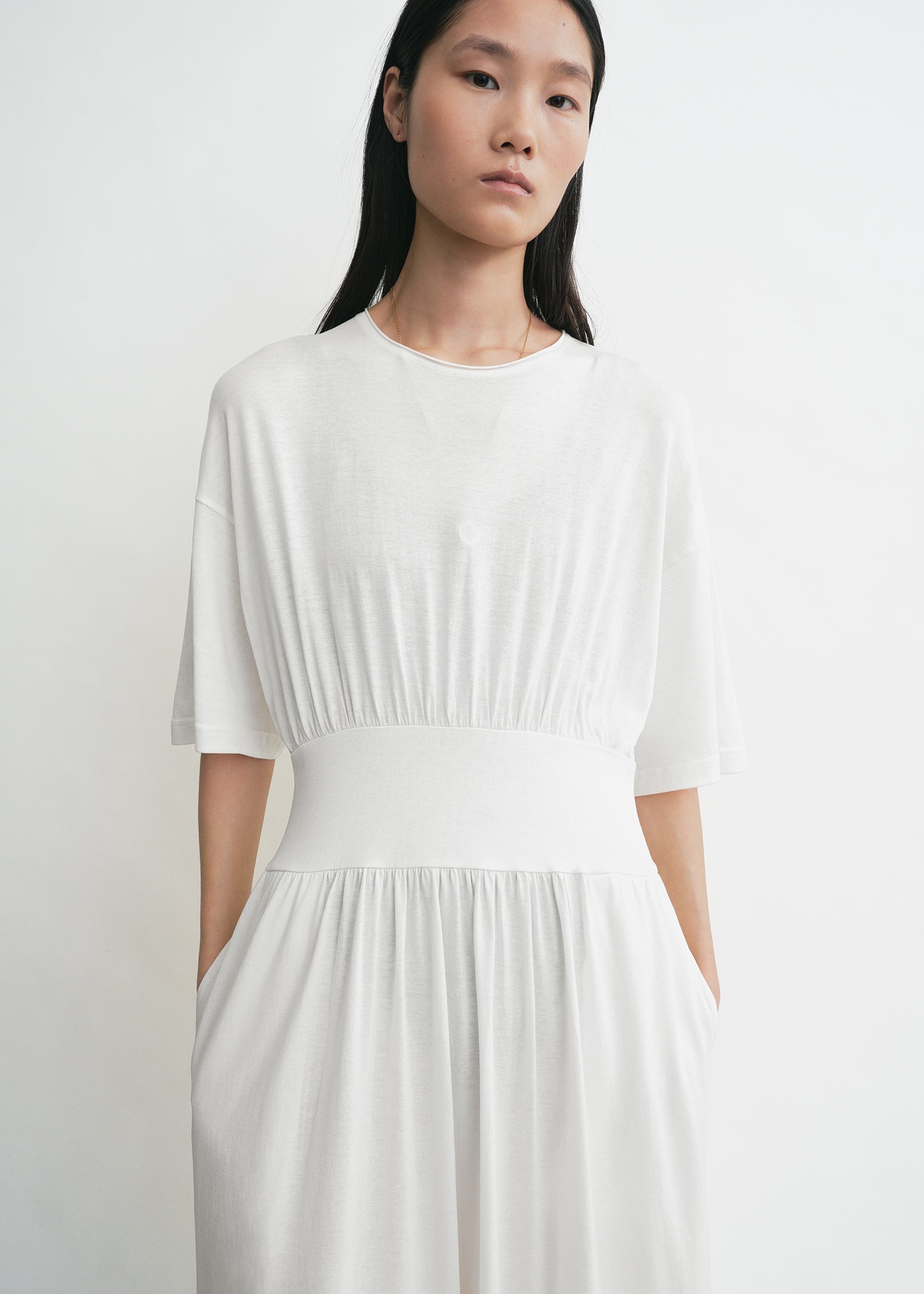 Cotton silk tee dress off-white