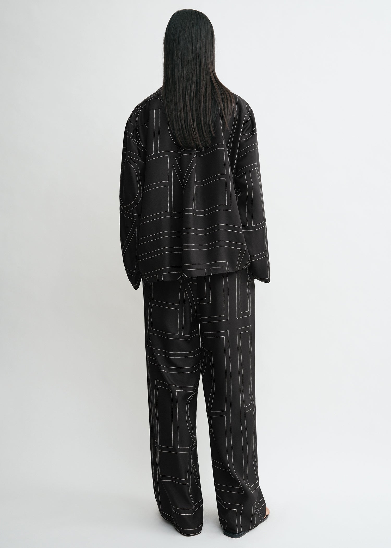 Monogram silk pj top black