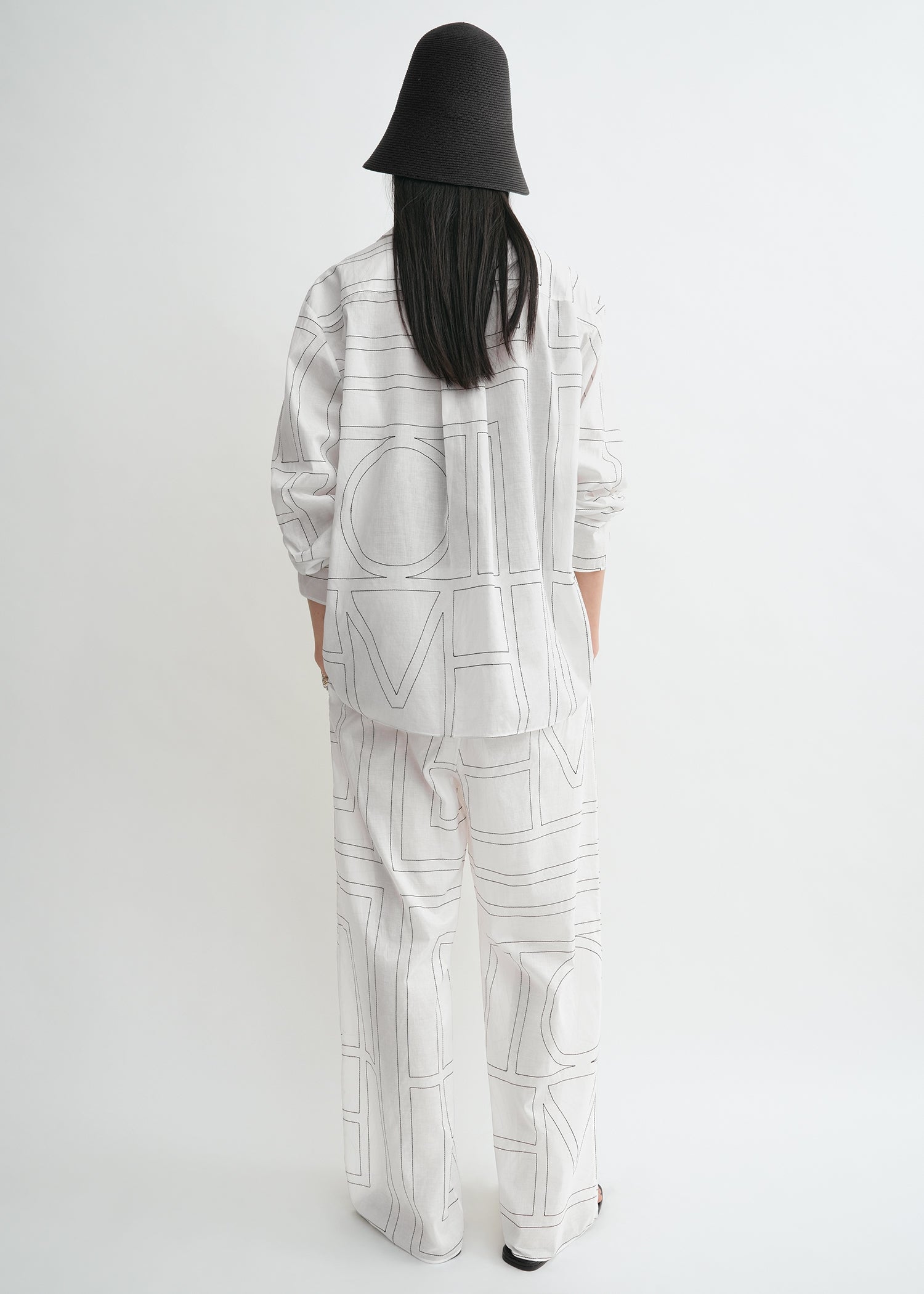 Monogram cotton-blend pj top white/black