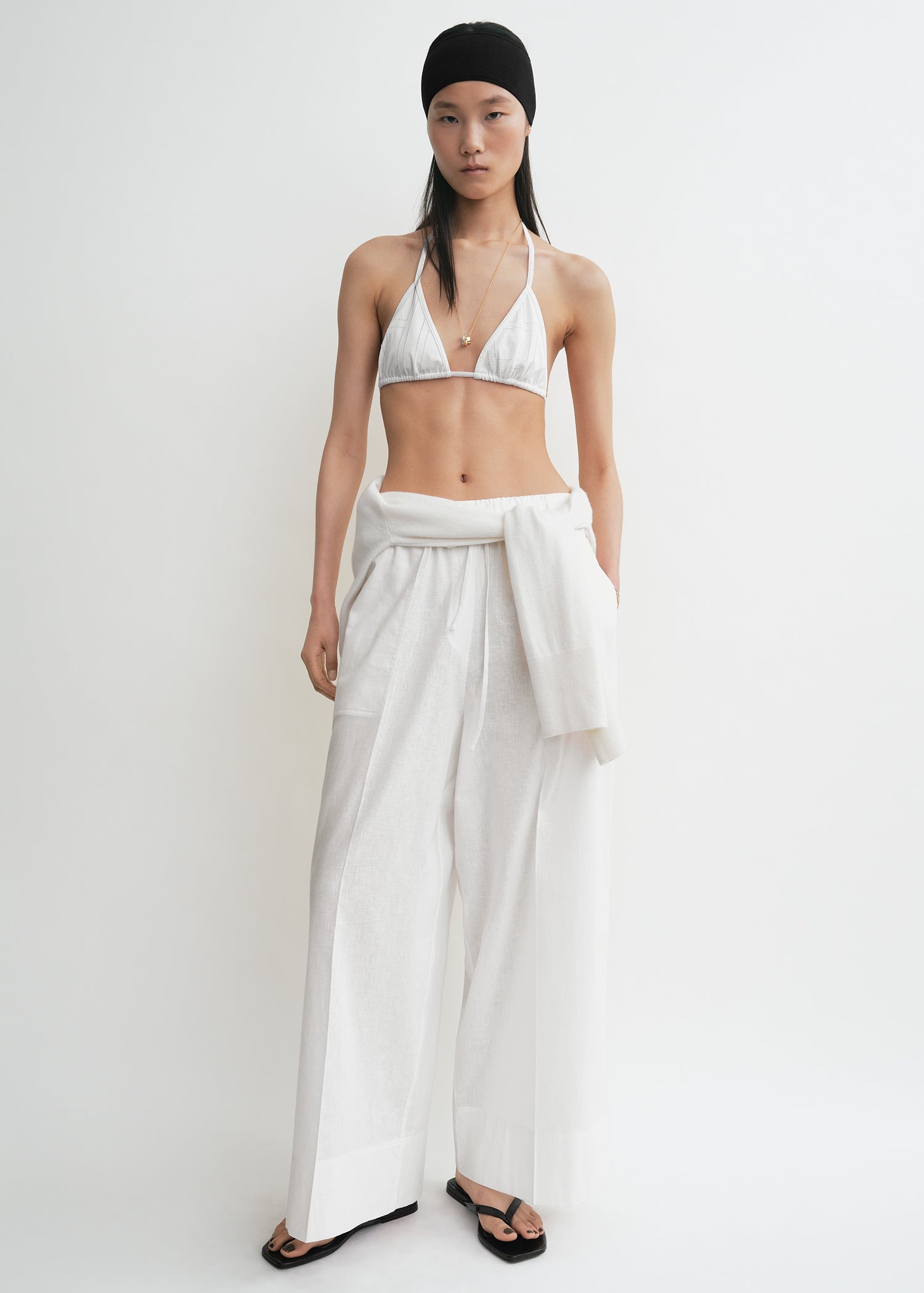 Monogram pointelle bikini top white