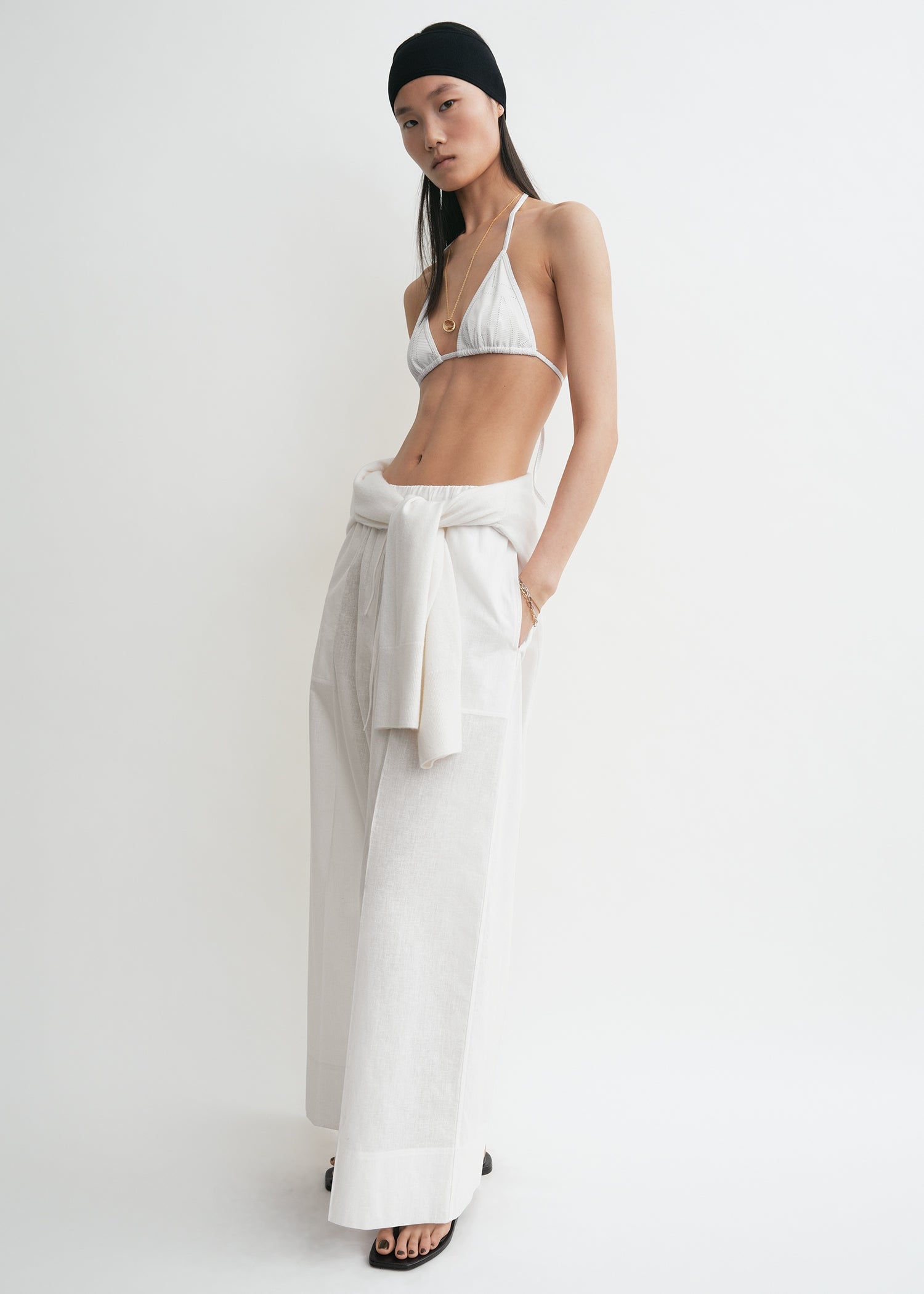 Monogram pointelle bikini top white
