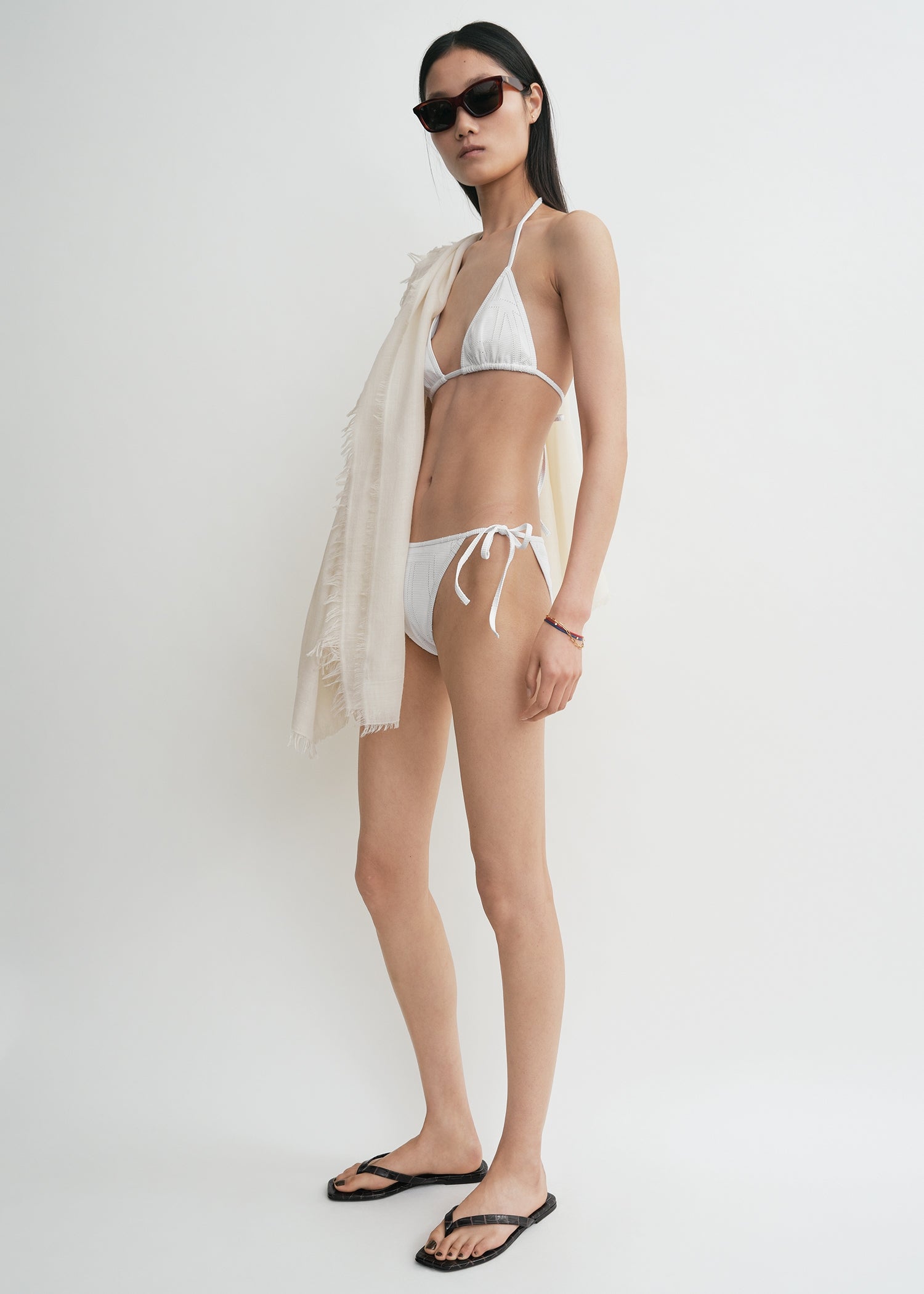 Monogram pointelle bikini bottoms white
