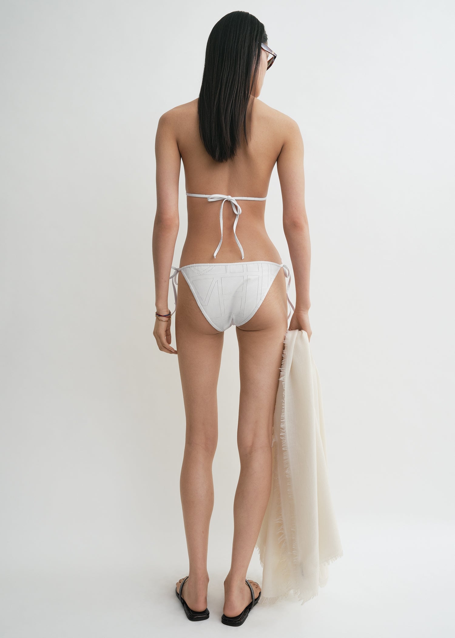 Monogram pointelle bikini bottoms white