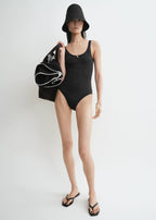 Monogram pointelle swimsuit black
