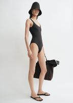 Monogram pointelle swimsuit black